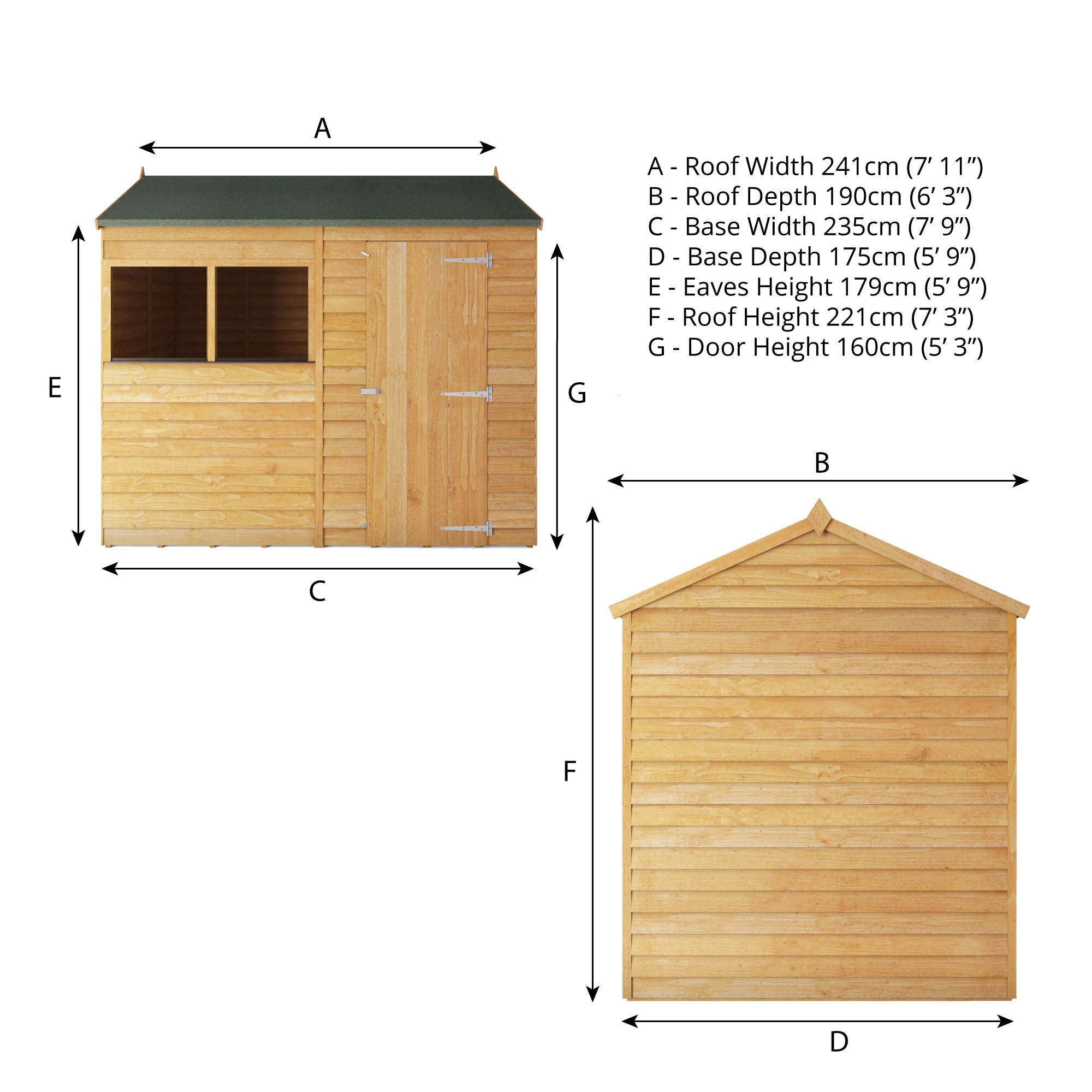 Mercia Overlap 8x6 ft Reverse apex Wooden Shed with floor & 2 windows