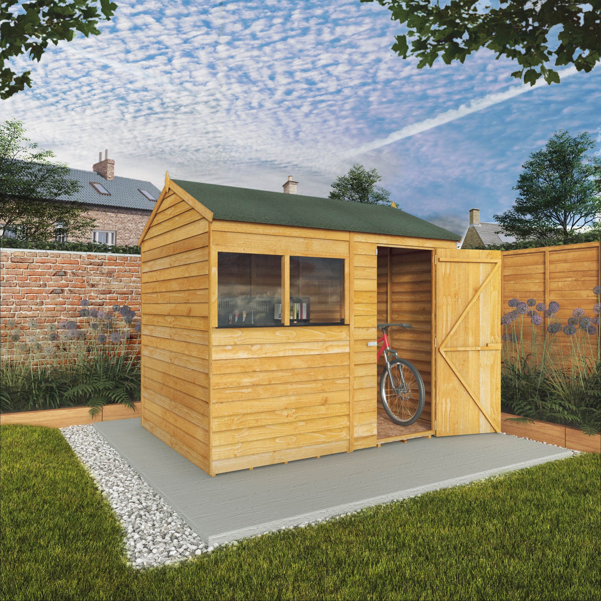 Mercia Overlap 8x6 ft Reverse apex Wooden Shed with floor & 2 windows