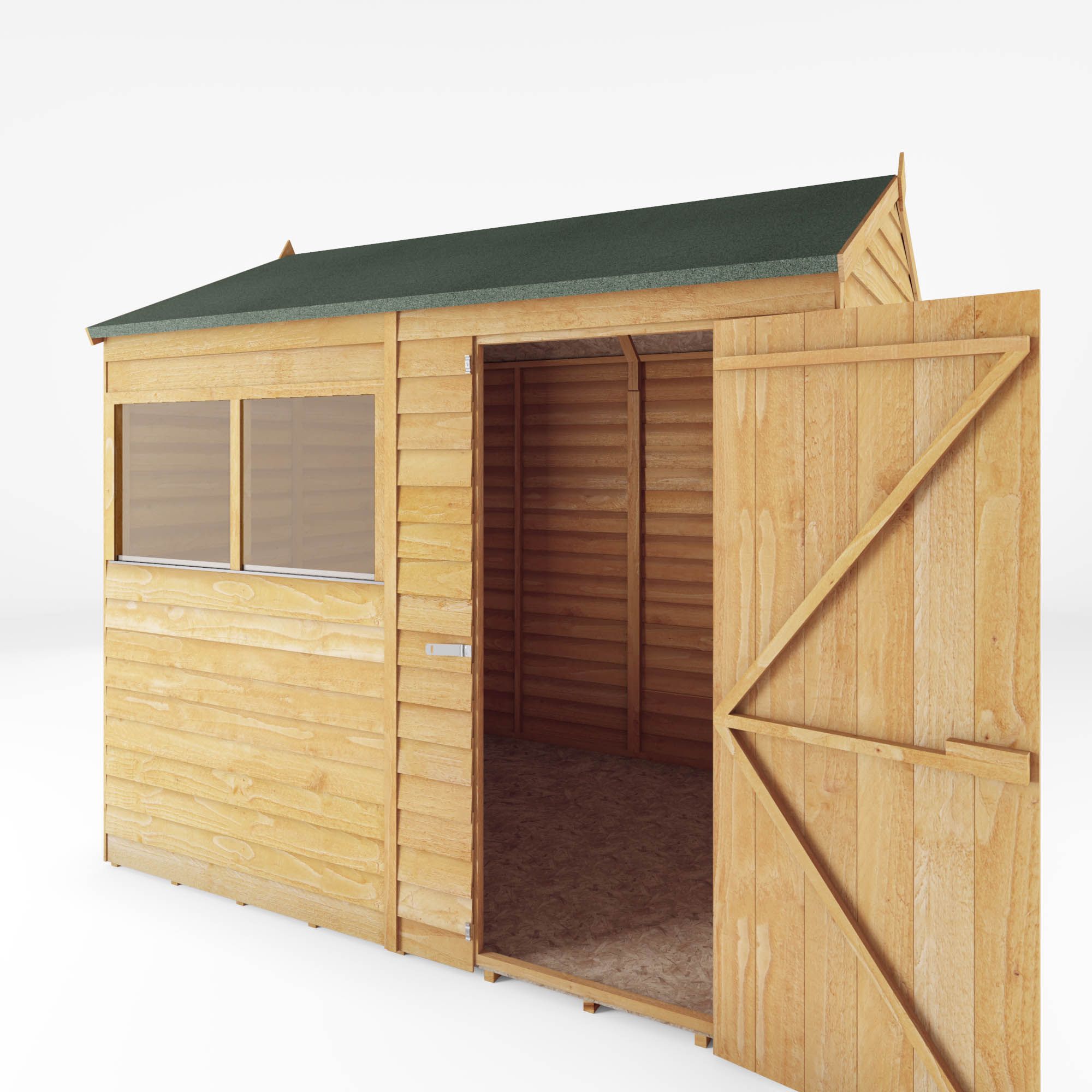 Mercia Overlap 8x6 ft Reverse apex Wooden Shed with floor & 2 windows