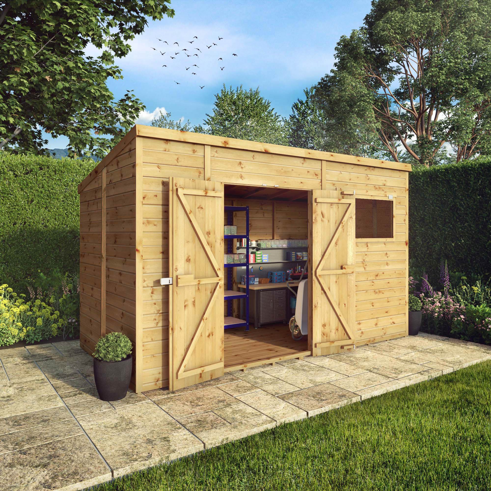 Mercia Premium 12x8 ft Pent Wooden 2 door Shed with floor