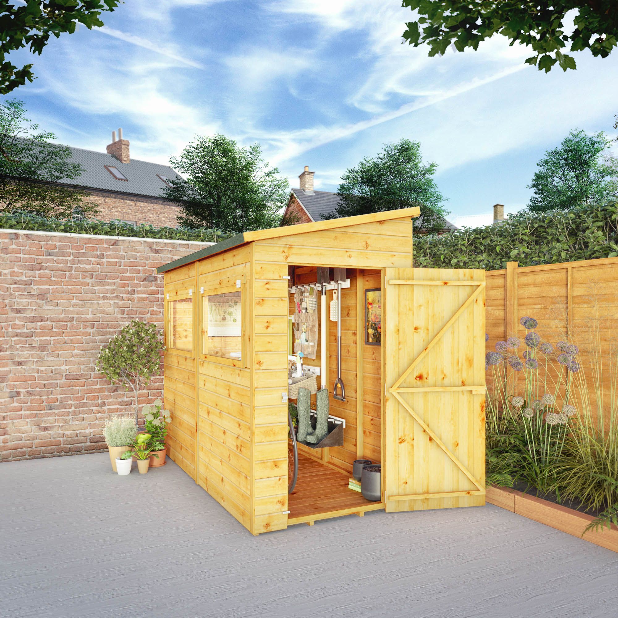 Mercia Premium 8x4 ft Pent Wooden Shed with floor & 4 windows