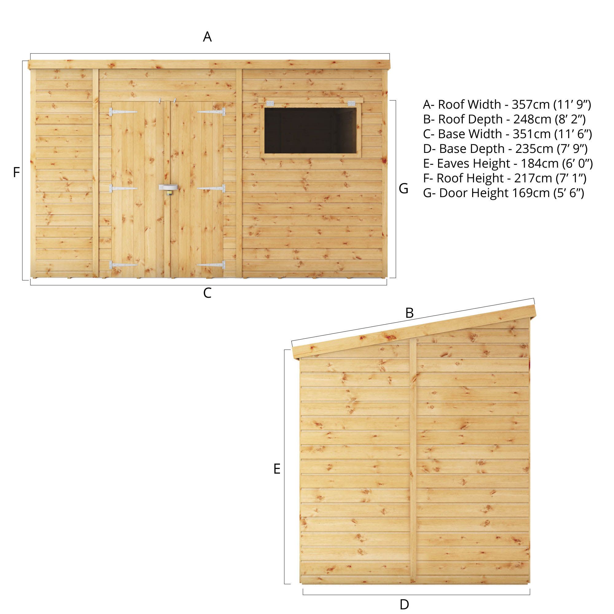 Mercia Premium Shiplap 12x8 ft Pent Wooden 2 door Shed with floor