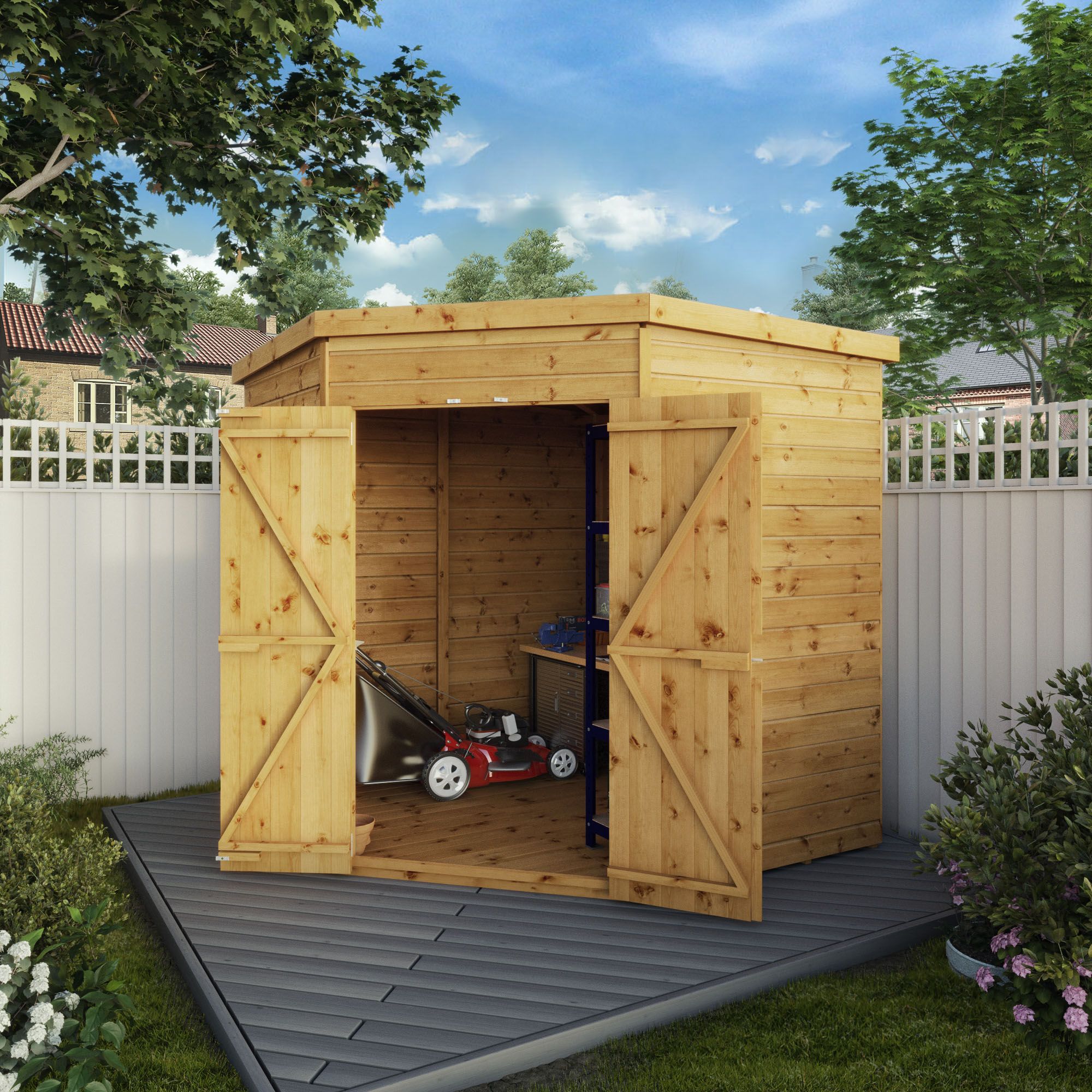 Mercia Shiplap 7x7 ft Flat Wooden 2 door Shed with floor & 2 windows