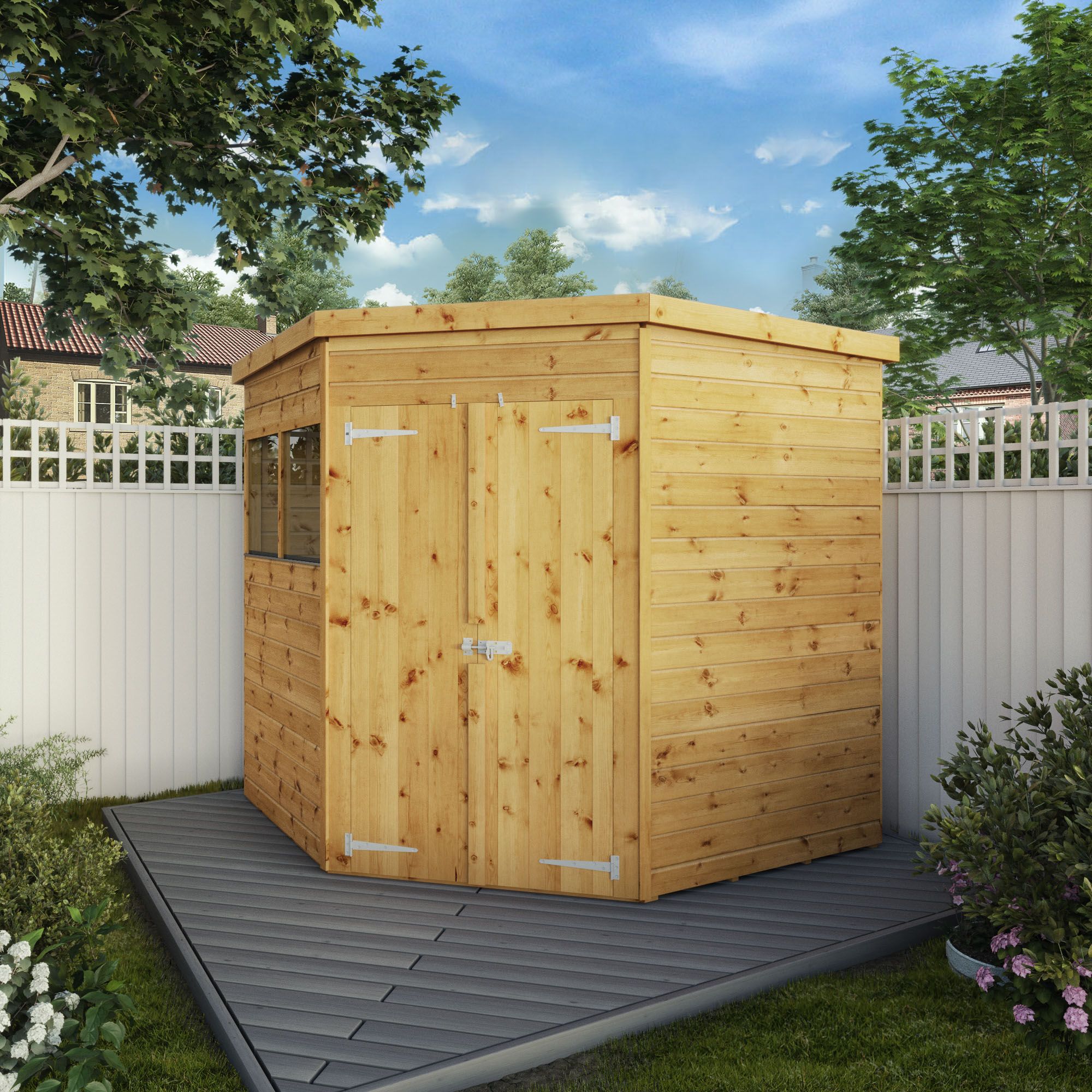 Mercia Shiplap Horizontal 7x7 ft Flat Wooden 2 door Shed with floor & 2 ...