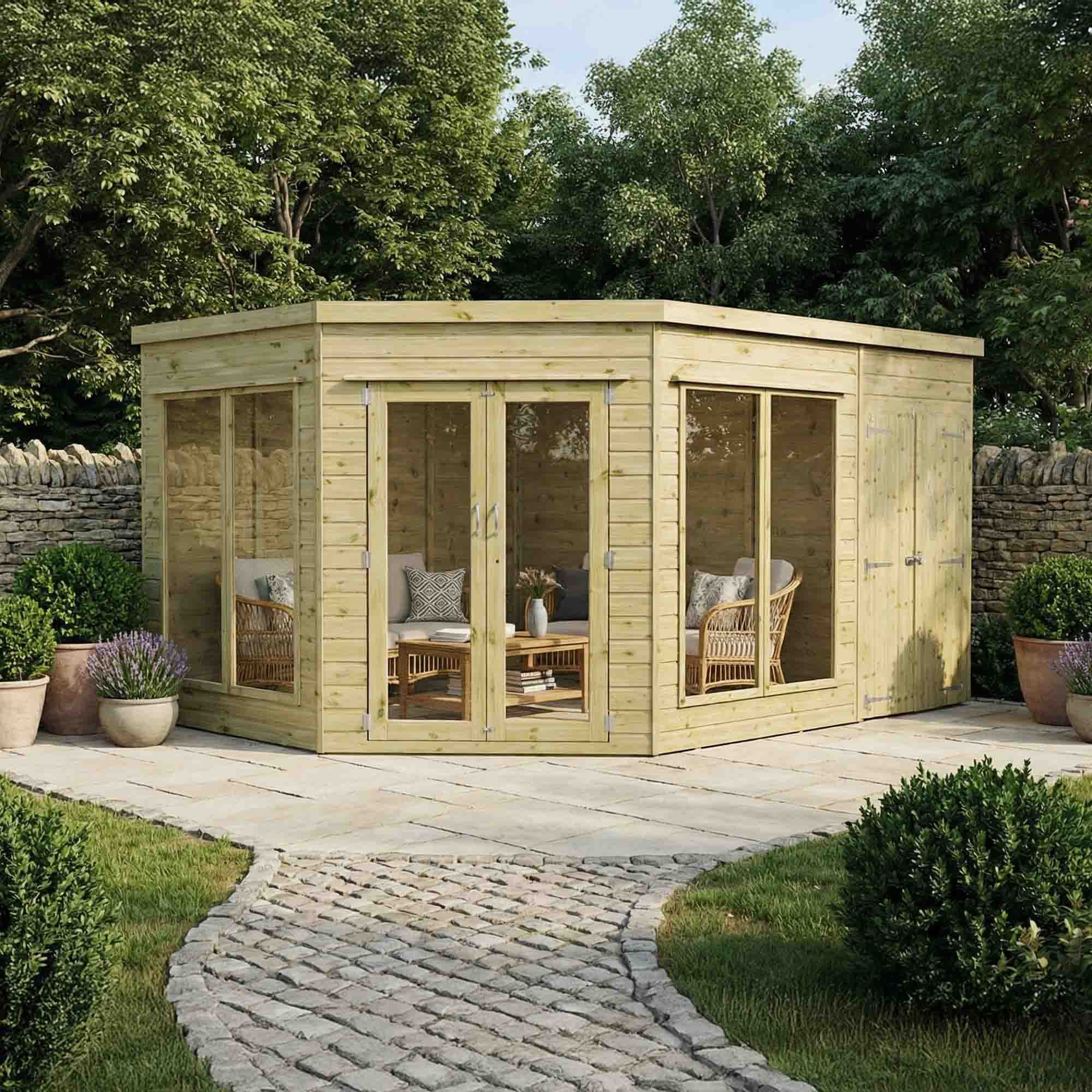 Mercia Summer House 13x9 ft with Double door & 4 windows Pent Wooden ...