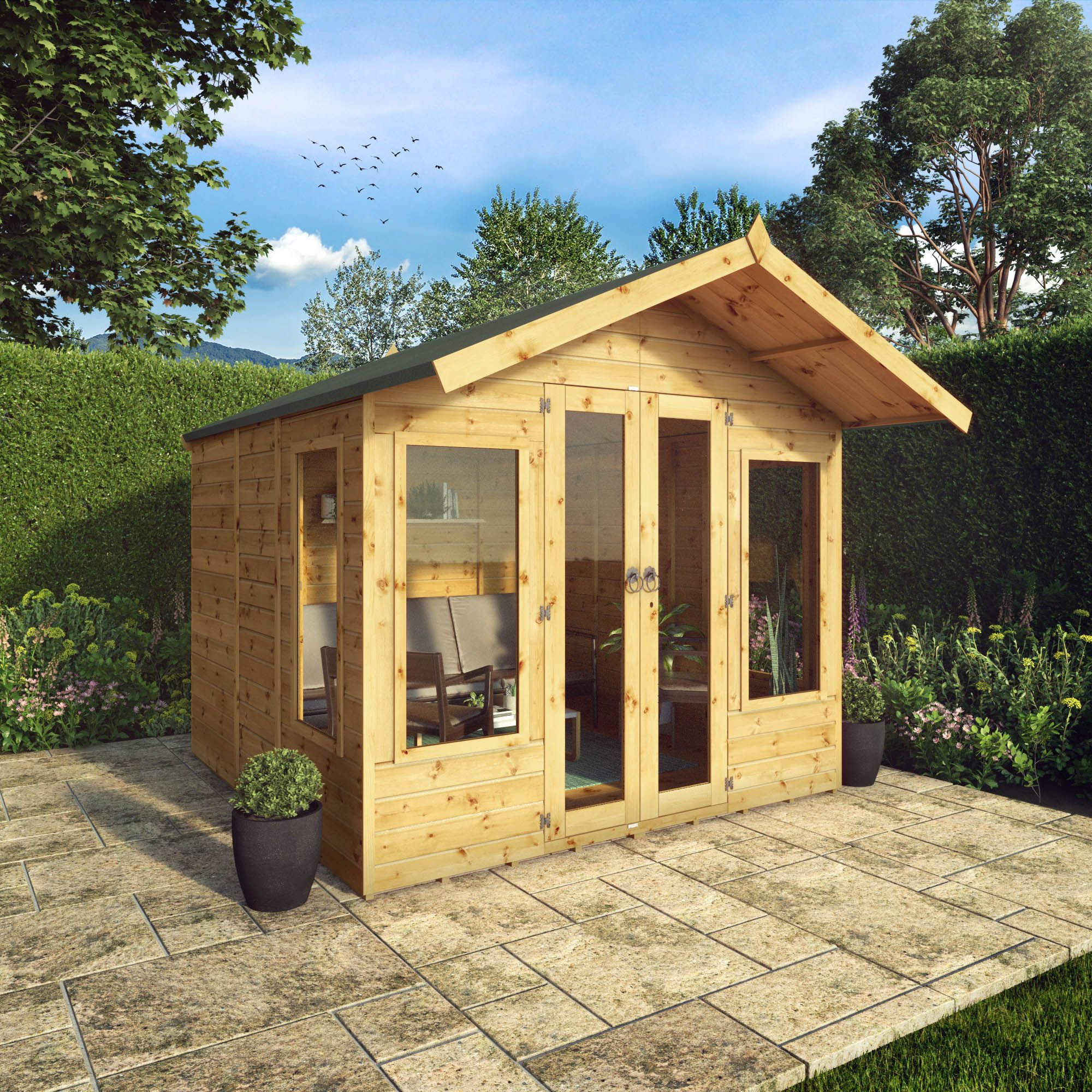 Mercia Sussex 8x8 ft with Double door & 4 windows Apex Wooden Summer ...