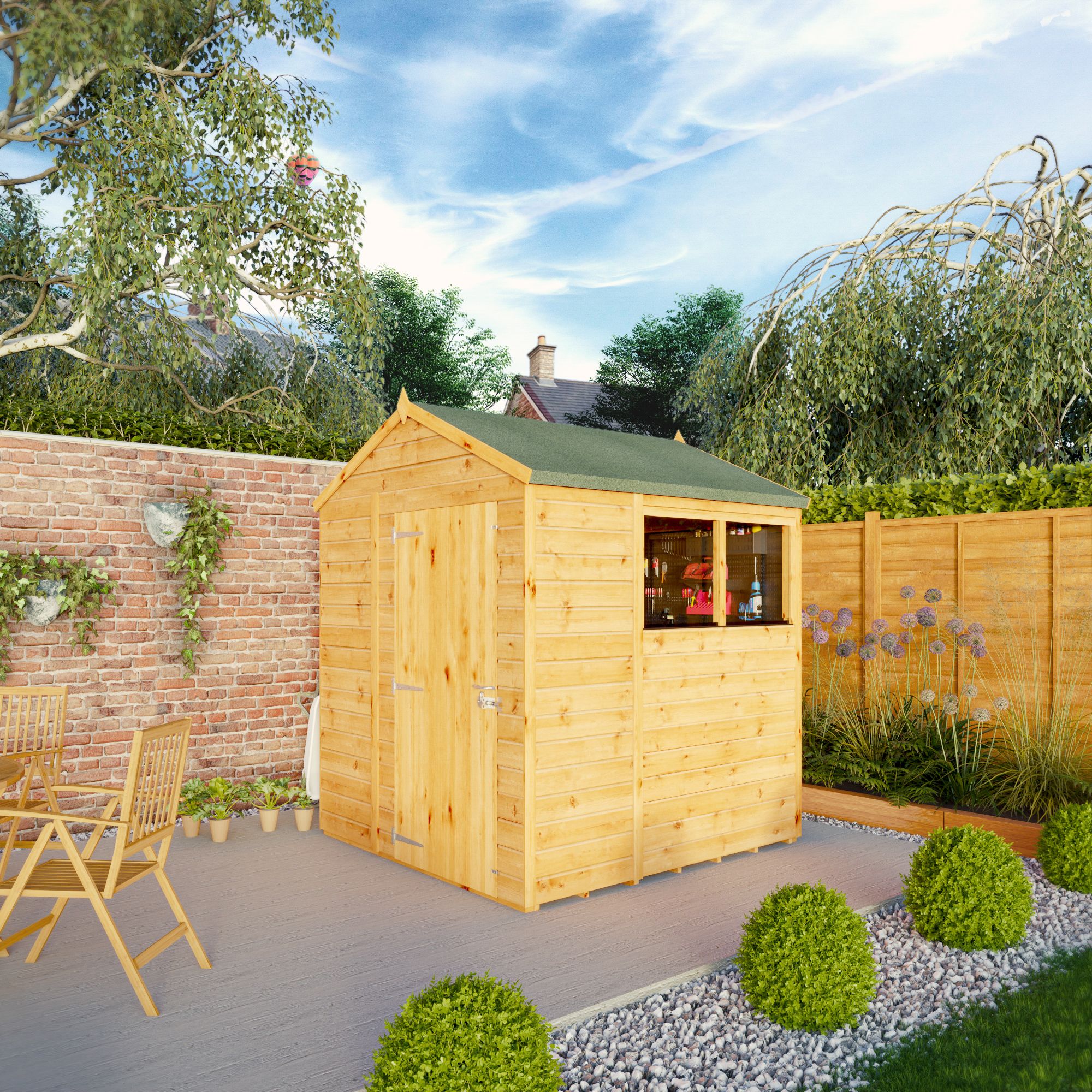 Mercia Woodsman Shiplap 6x6 ft Pent Timber Dip treated Shed with floor & 2 windows