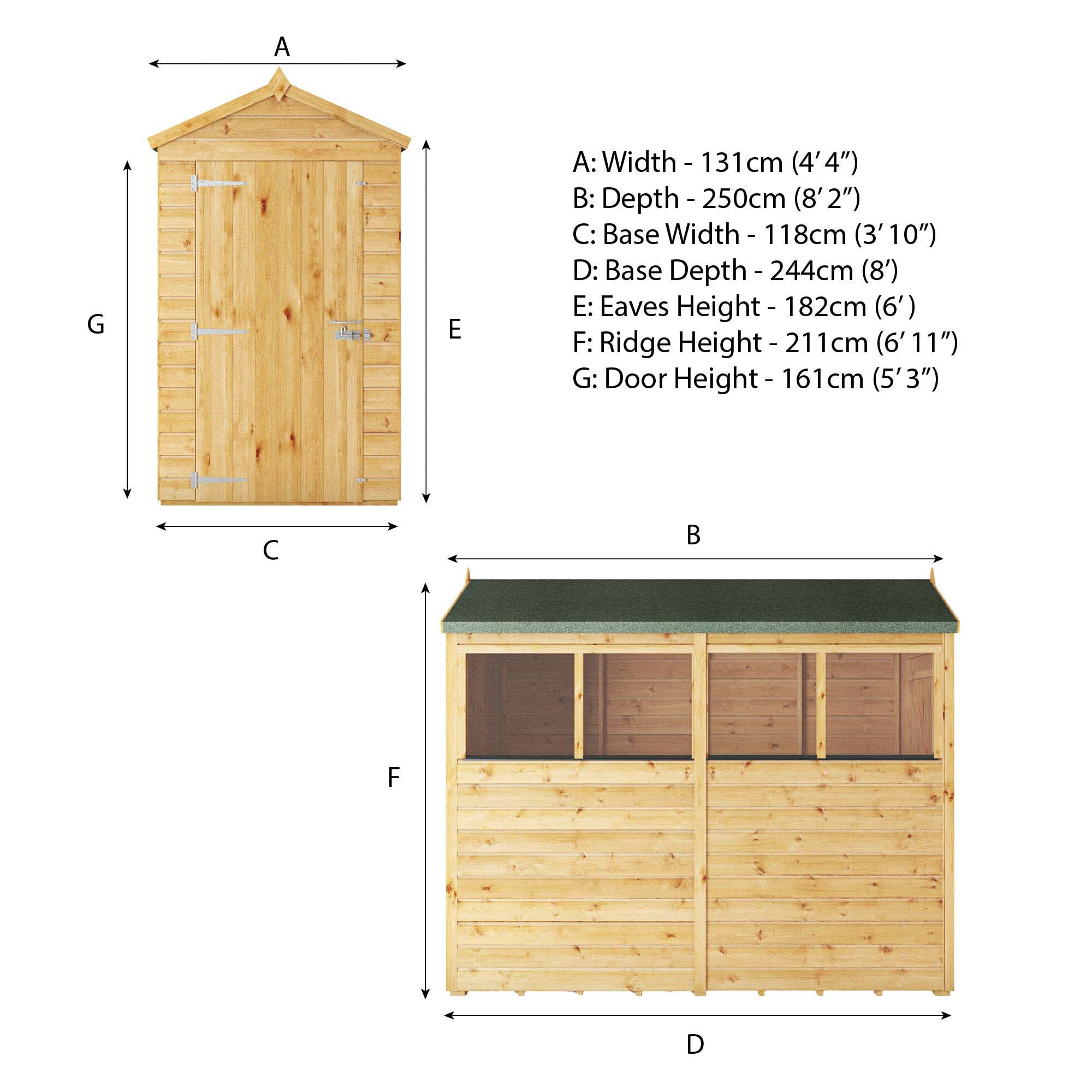 Mercia Woodsman Shiplap 8x4 ft Pent Timber Dip treated Shed with floor & 4 windows