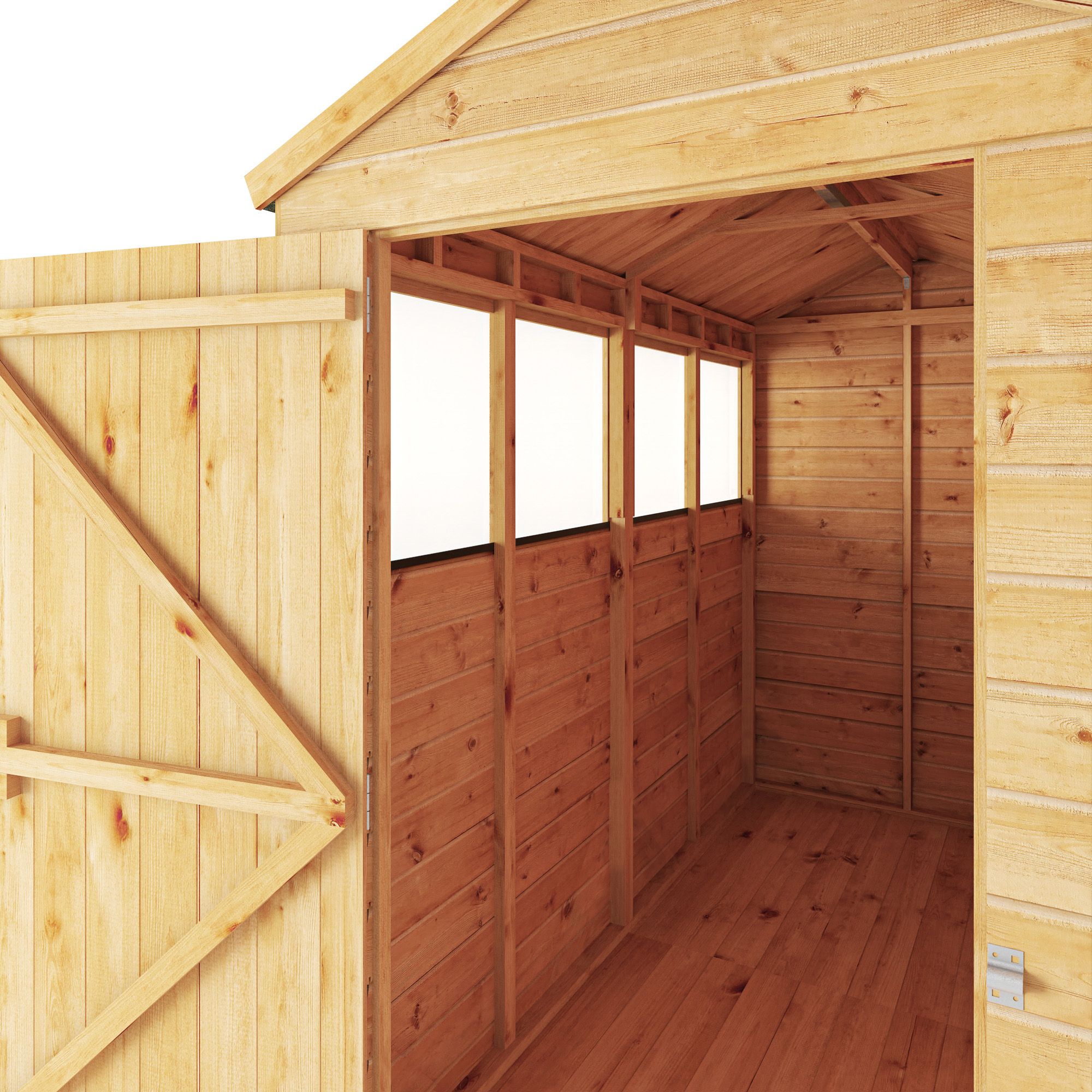 Mercia Woodsman Shiplap 8x4 ft Pent Timber Dip treated Shed with floor & 4 windows