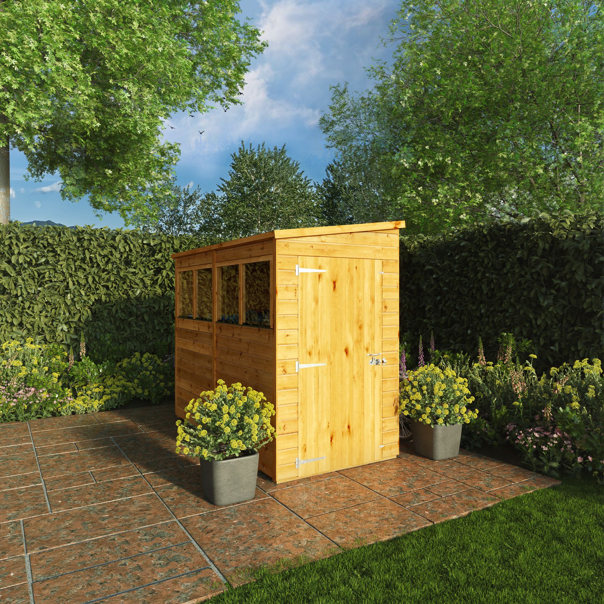 Mercia Woodsman Shiplap 8x4 ft Pent Timber Dip treated Shed with floor & 4 windows