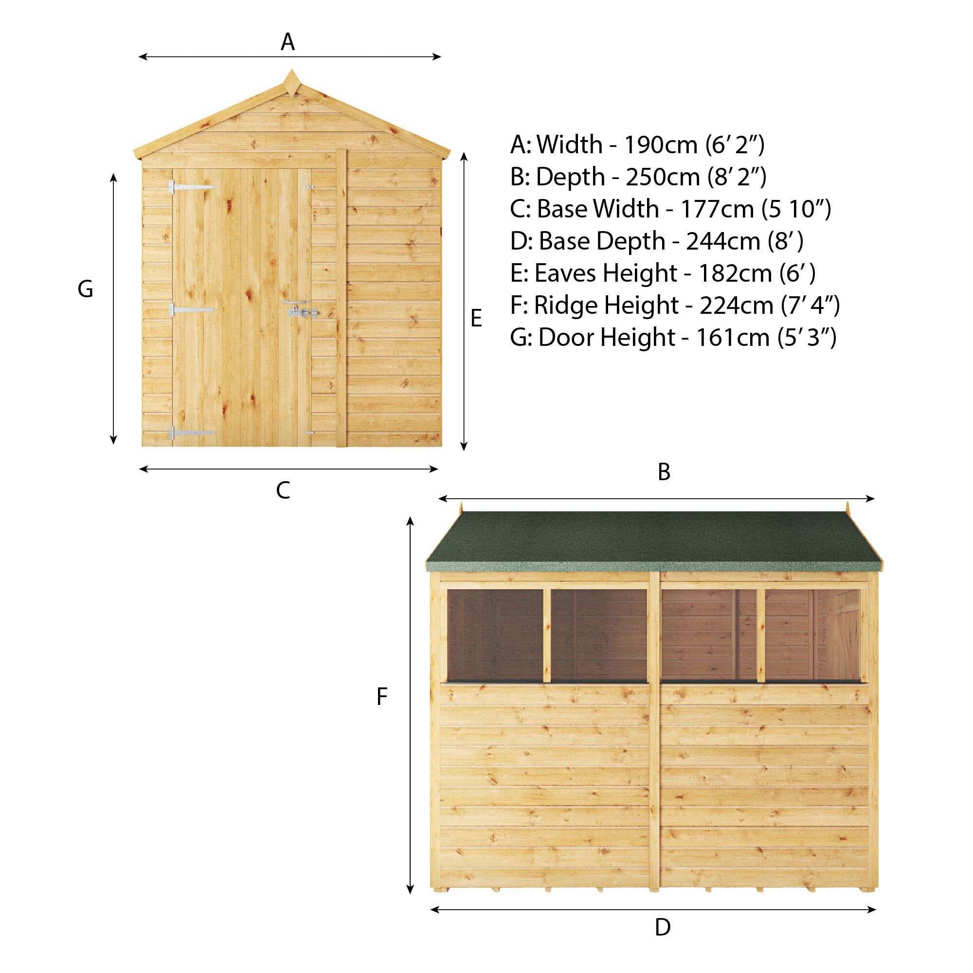 Mercia Woodsman Shiplap 8x6 ft Pent Timber Dip treated Shed with floor & 4 windows