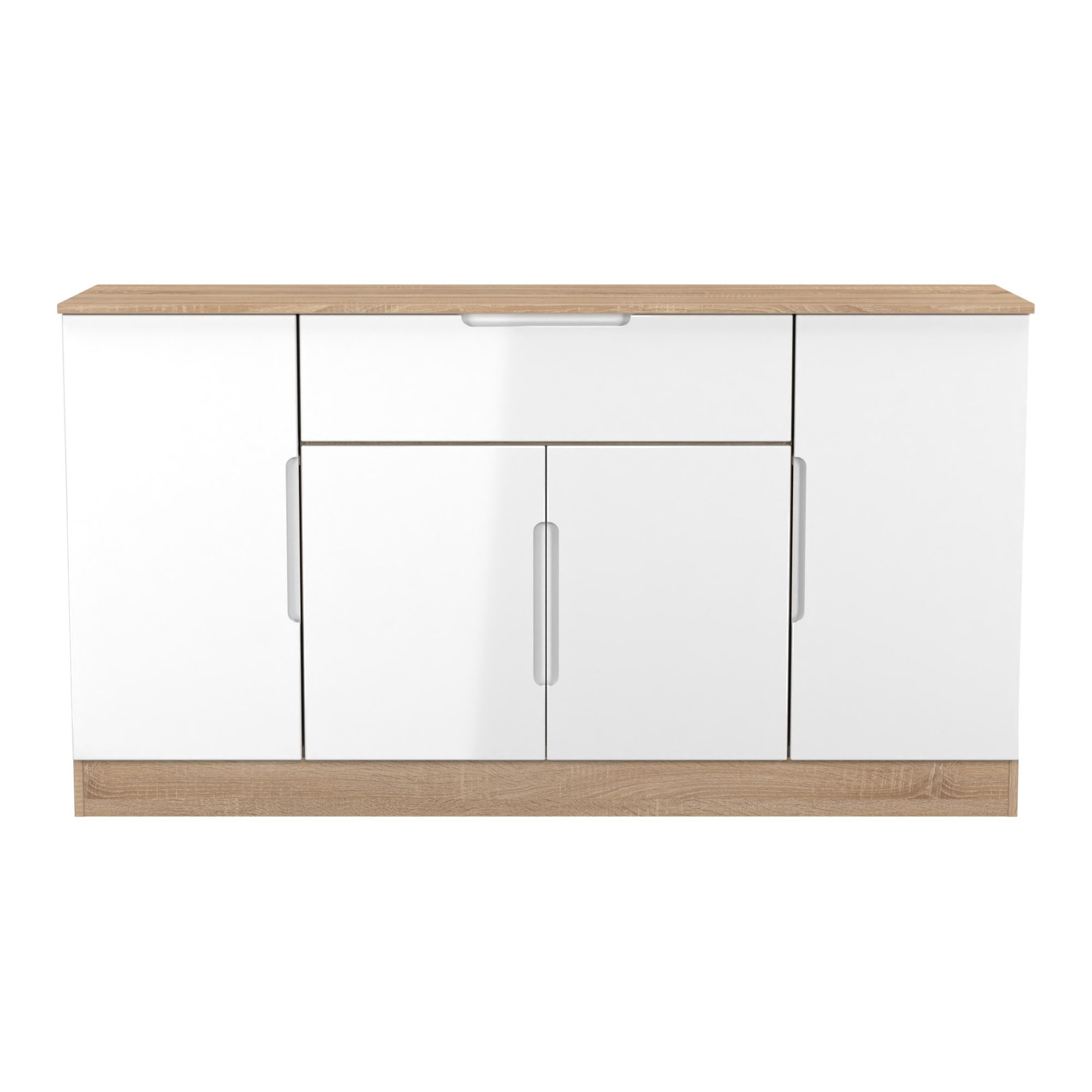 Messina 1 Drawer 4 Door Gloss bardolino oak effect Storage cabinet (H)78.5cm x (W)144.2cm x (D)40cm