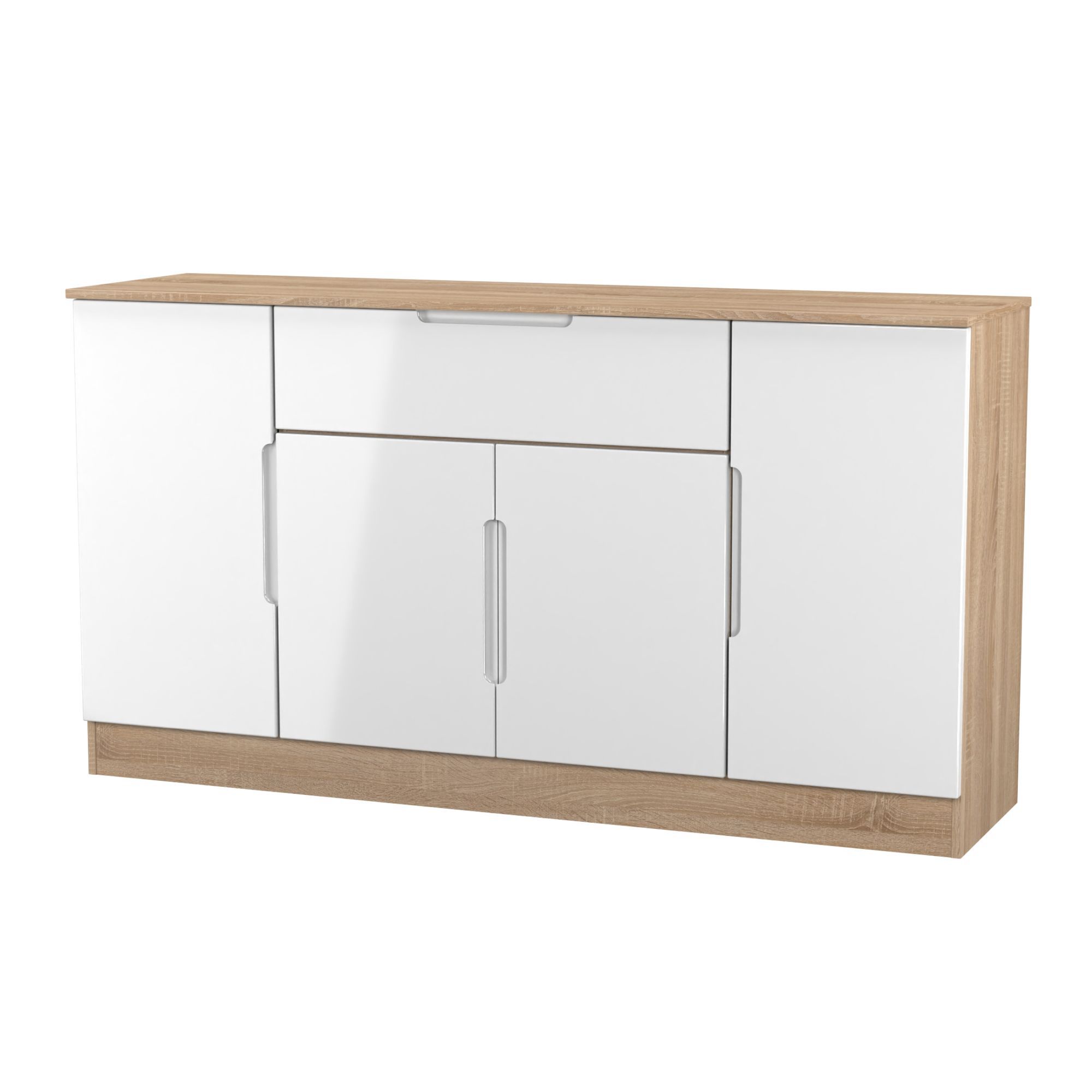 Messina 1 Drawer 4 Door Gloss bardolino oak effect Storage cabinet (H)78.5cm x (W)144.2cm x (D)40cm