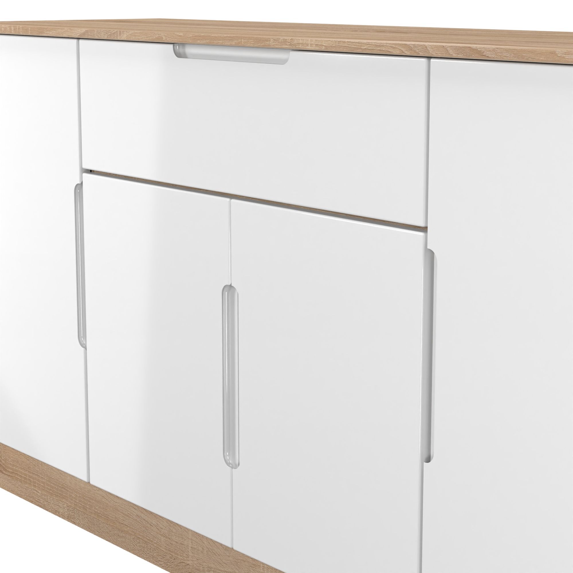 Messina 1 Drawer 4 Door Gloss bardolino oak effect Storage cabinet (H)78.5cm x (W)144.2cm x (D)40cm