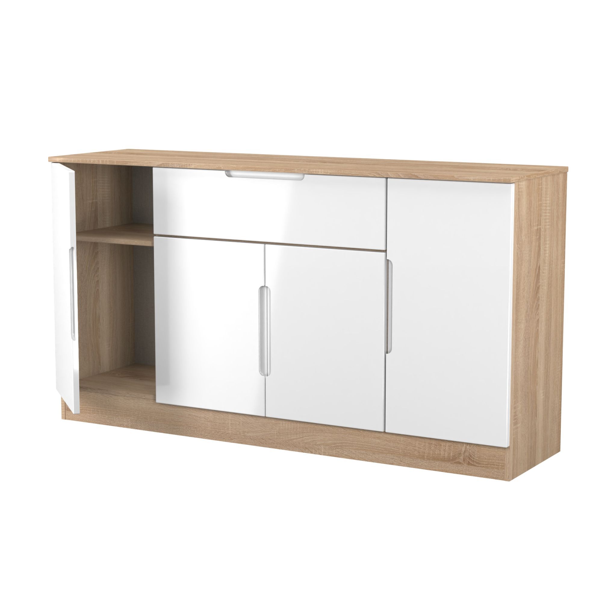 Messina 1 Drawer 4 Door Gloss bardolino oak effect Storage cabinet (H)78.5cm x (W)144.2cm x (D)40cm
