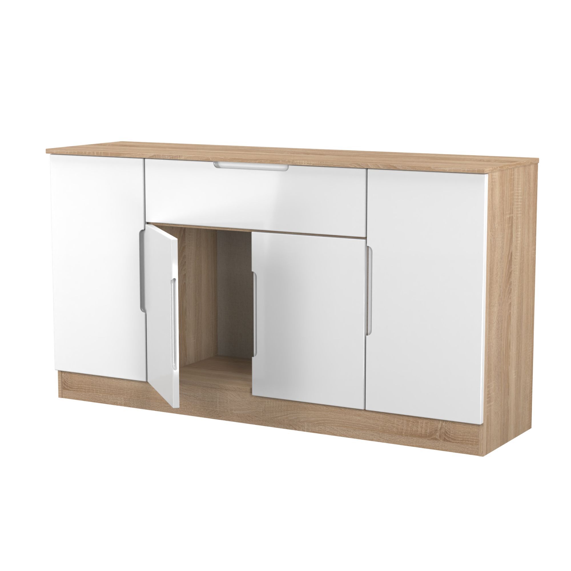 Messina 1 Drawer 4 Door Gloss bardolino oak effect Storage cabinet (H)78.5cm x (W)144.2cm x (D)40cm