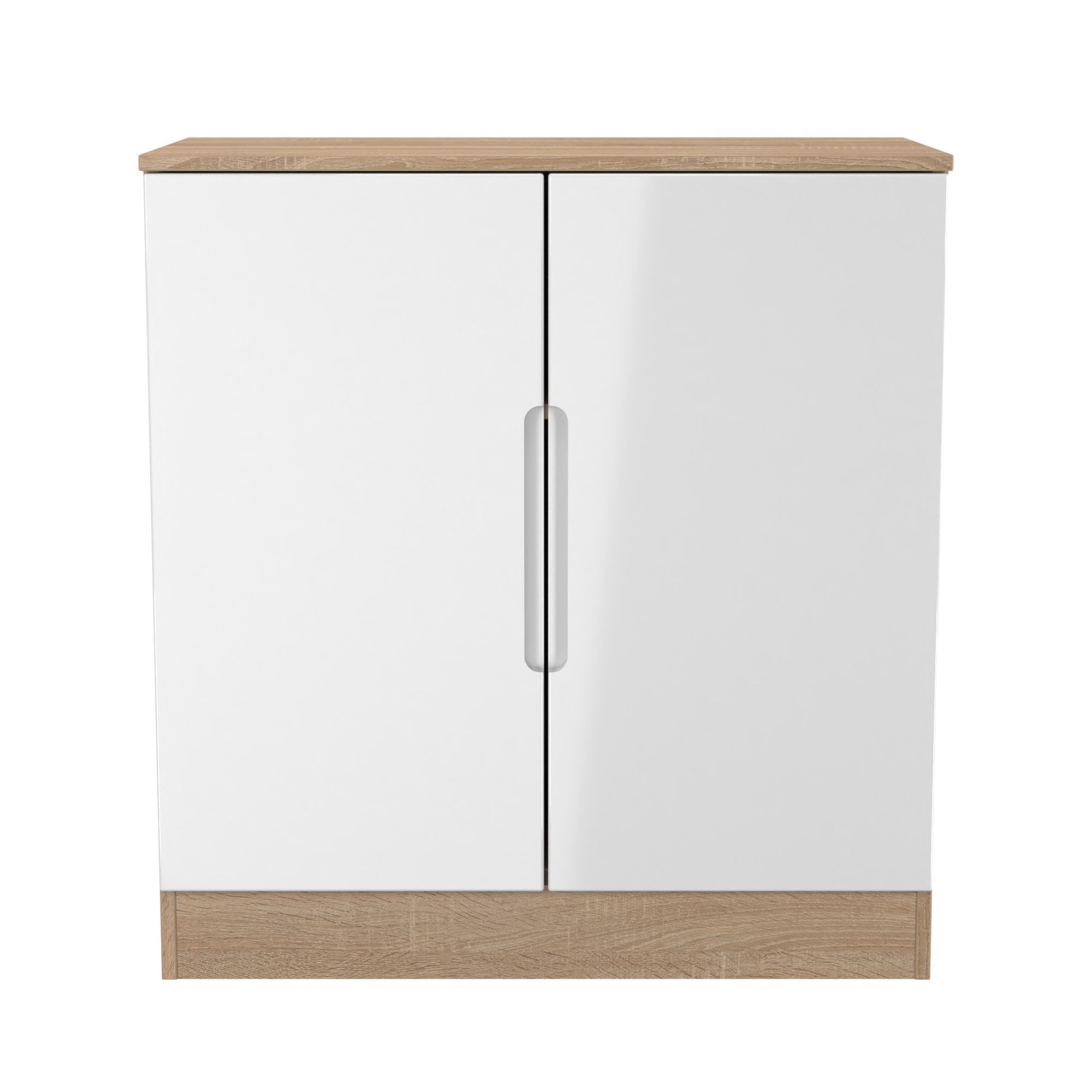 Messina 2 Door Gloss bardolino oak effect Storage cabinet (H)78.5cm x (W)74cm x (D)38.5cm