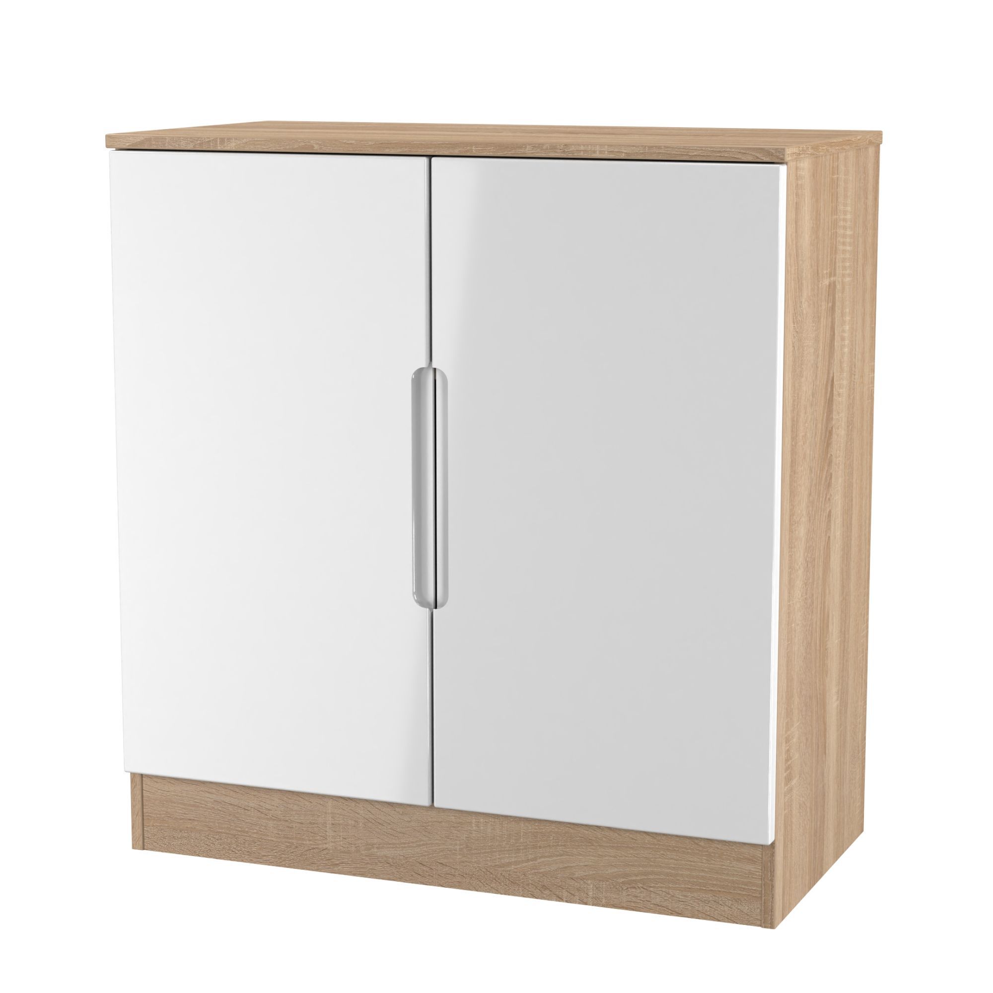 Messina 2 Door Gloss bardolino oak effect Storage cabinet (H)78.5cm x (W)74cm x (D)38.5cm