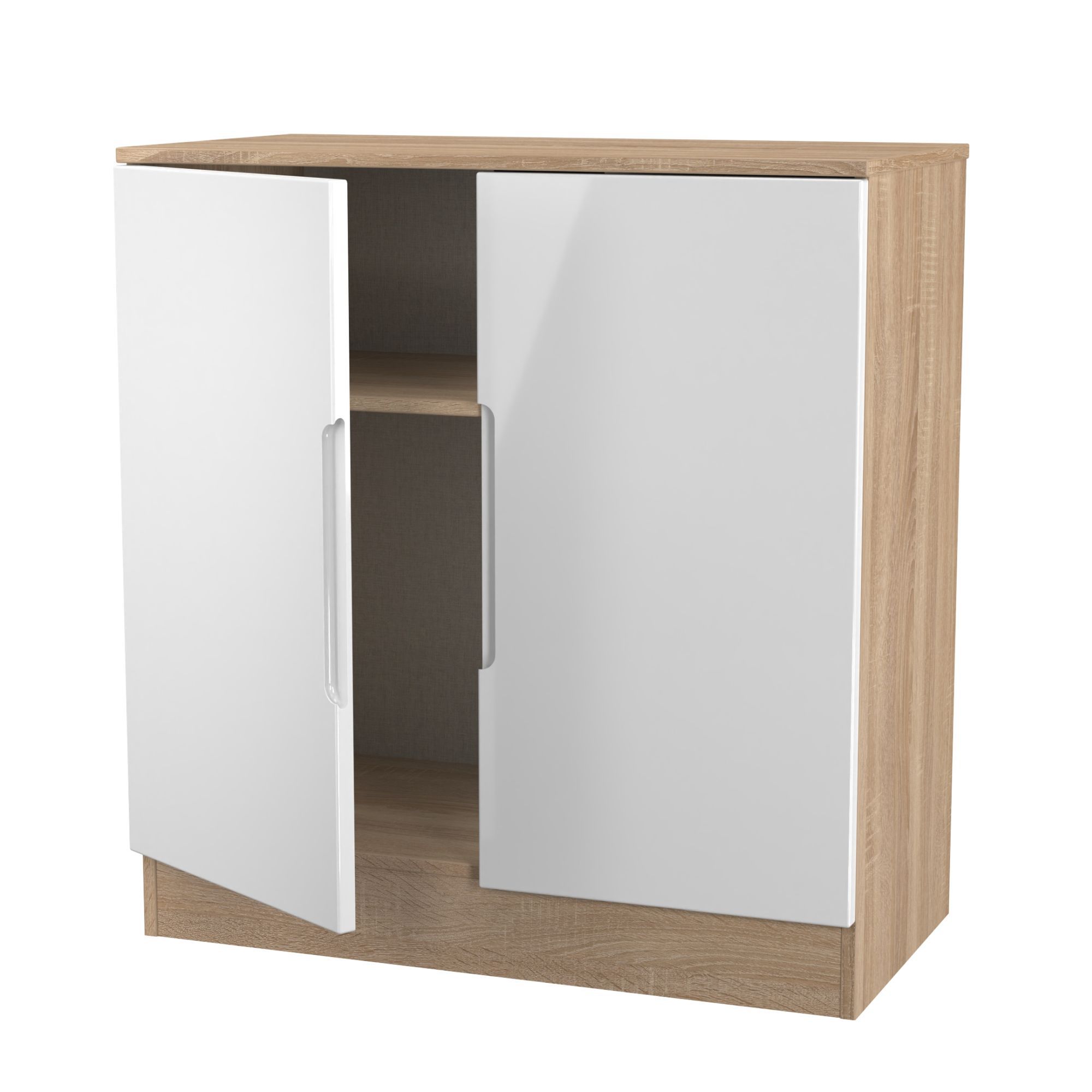 Messina 2 Door Gloss bardolino oak effect Storage cabinet (H)78.5cm x (W)74cm x (D)38.5cm