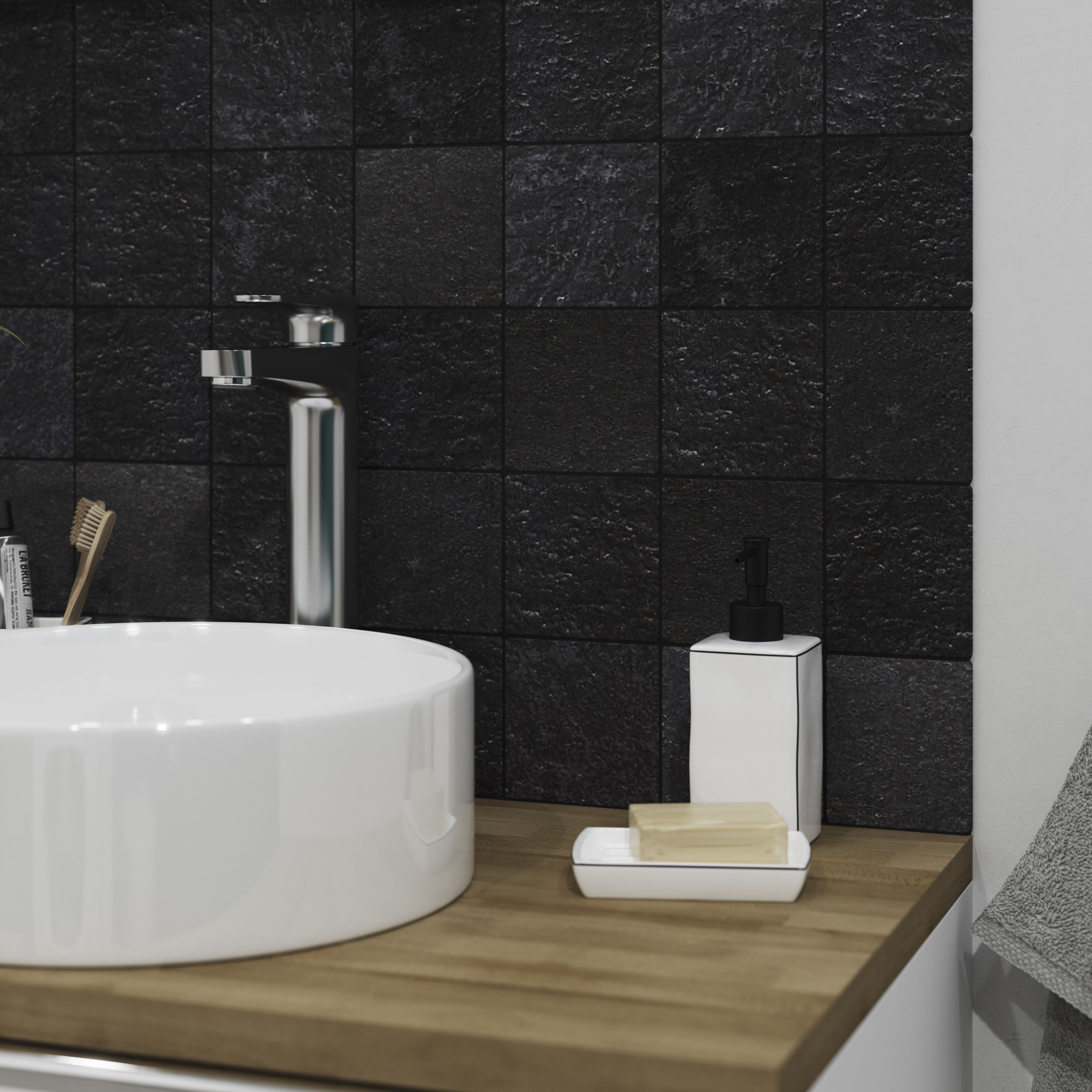 Metal ID Anthracite Smooth Matt Concrete effect Mosaic Porcelain 5x5 Mosaic tile - 5