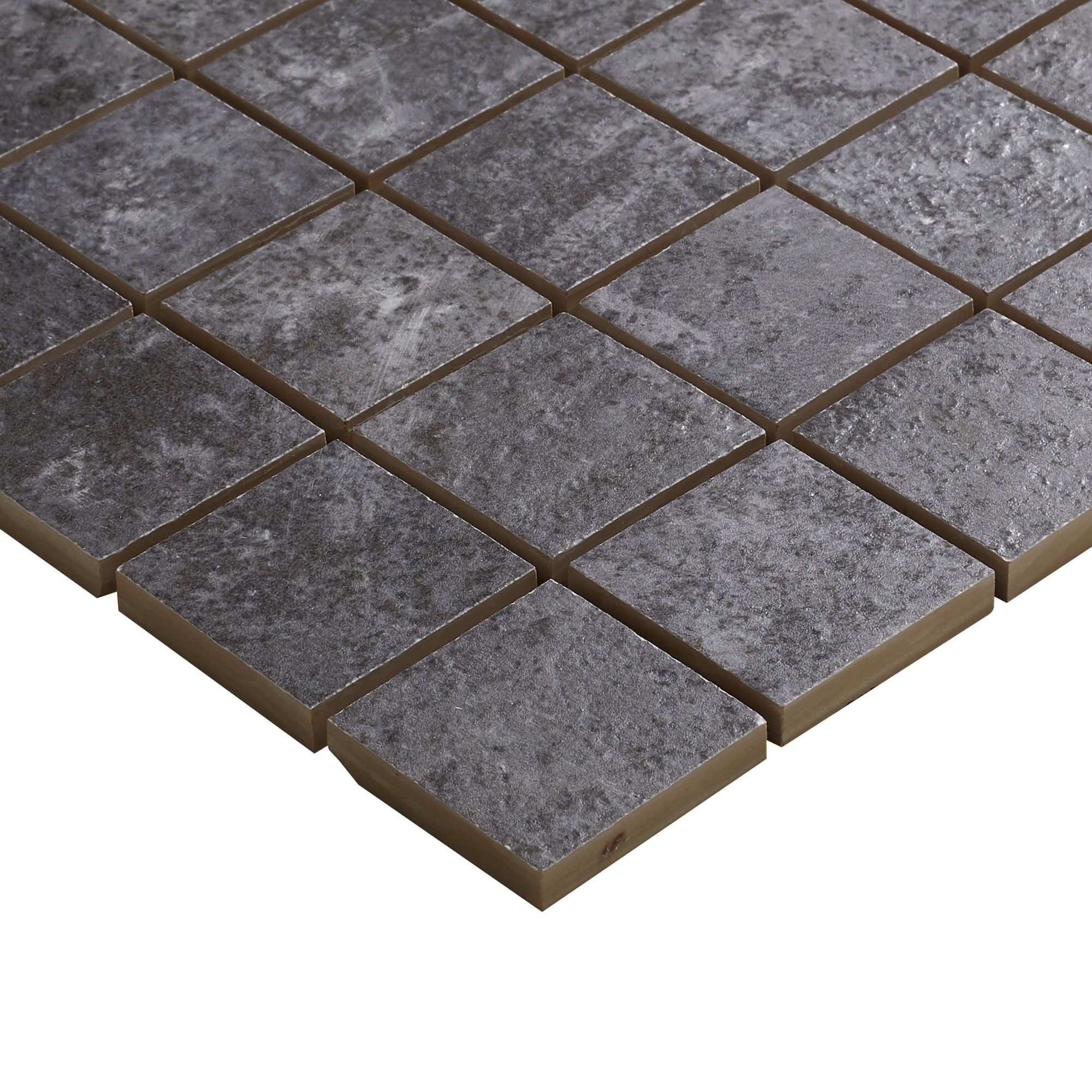 Metal ID Anthracite Smooth Matt Concrete effect Mosaic Porcelain 5x5 Mosaic tile - 3