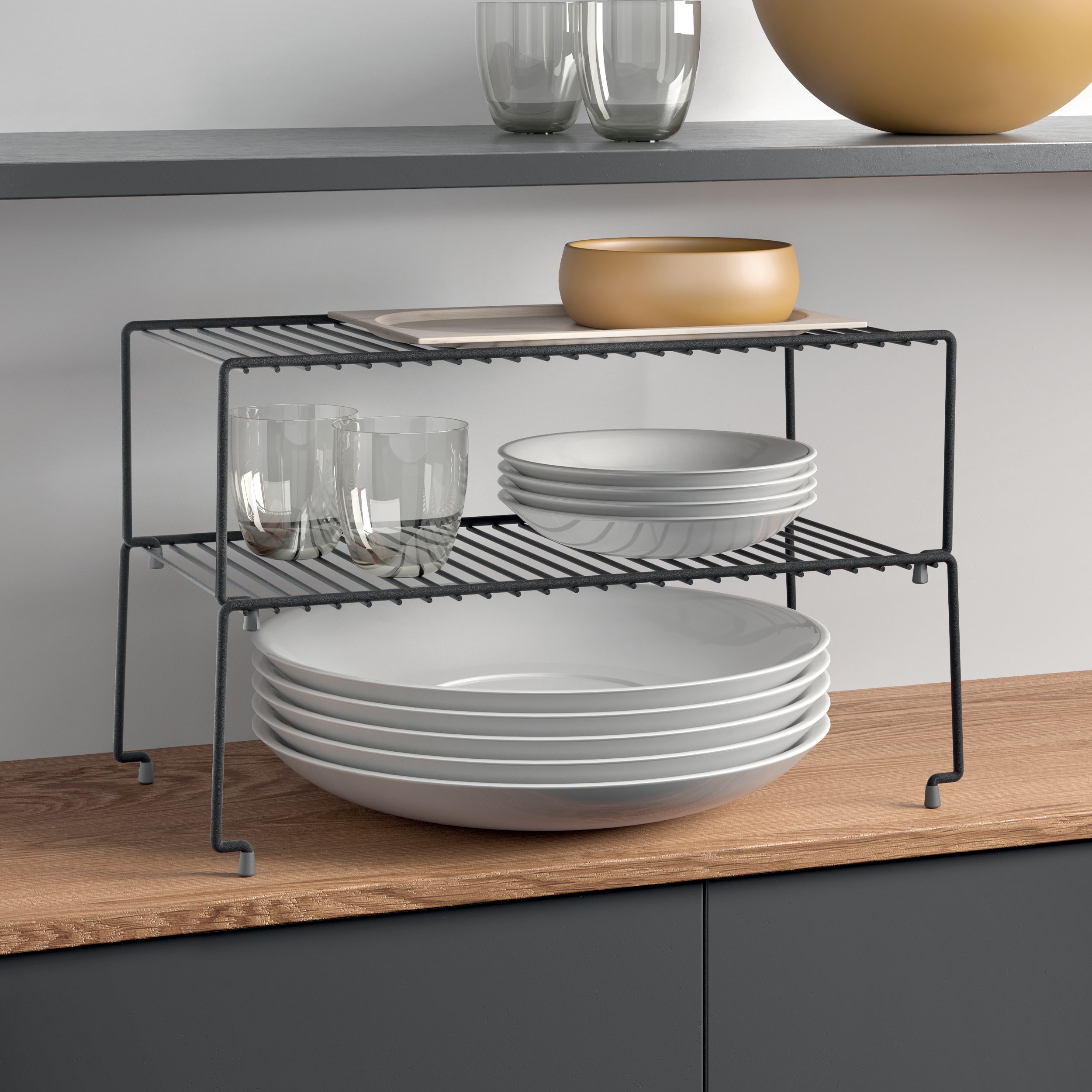 Metaltex Black Metal Space saver stackable Shelf rack