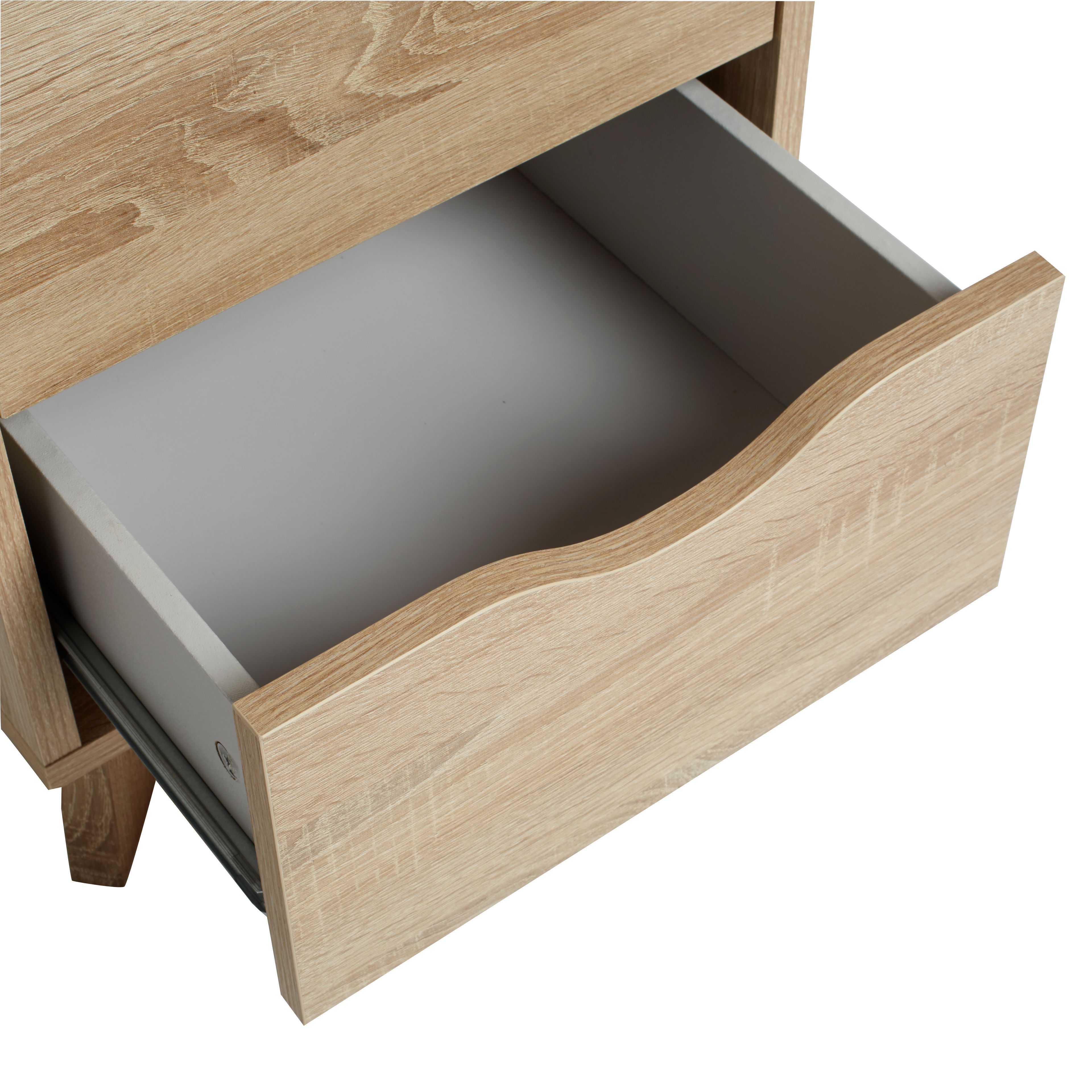 Metcalfe Matt oak effect 2 Drawer Bedside chest (H)524mm (W)407mm (D)390mm