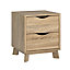 Metcalfe Oak effect 2 Drawer Bedside chest (H)524mm (W)407mm (D)390mm