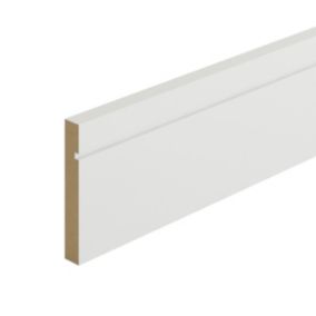 Metsä Wood Grooved Primed White MDF Square Skirting board (L)2.4m (W)119mm (T)18mm, Pack of 4