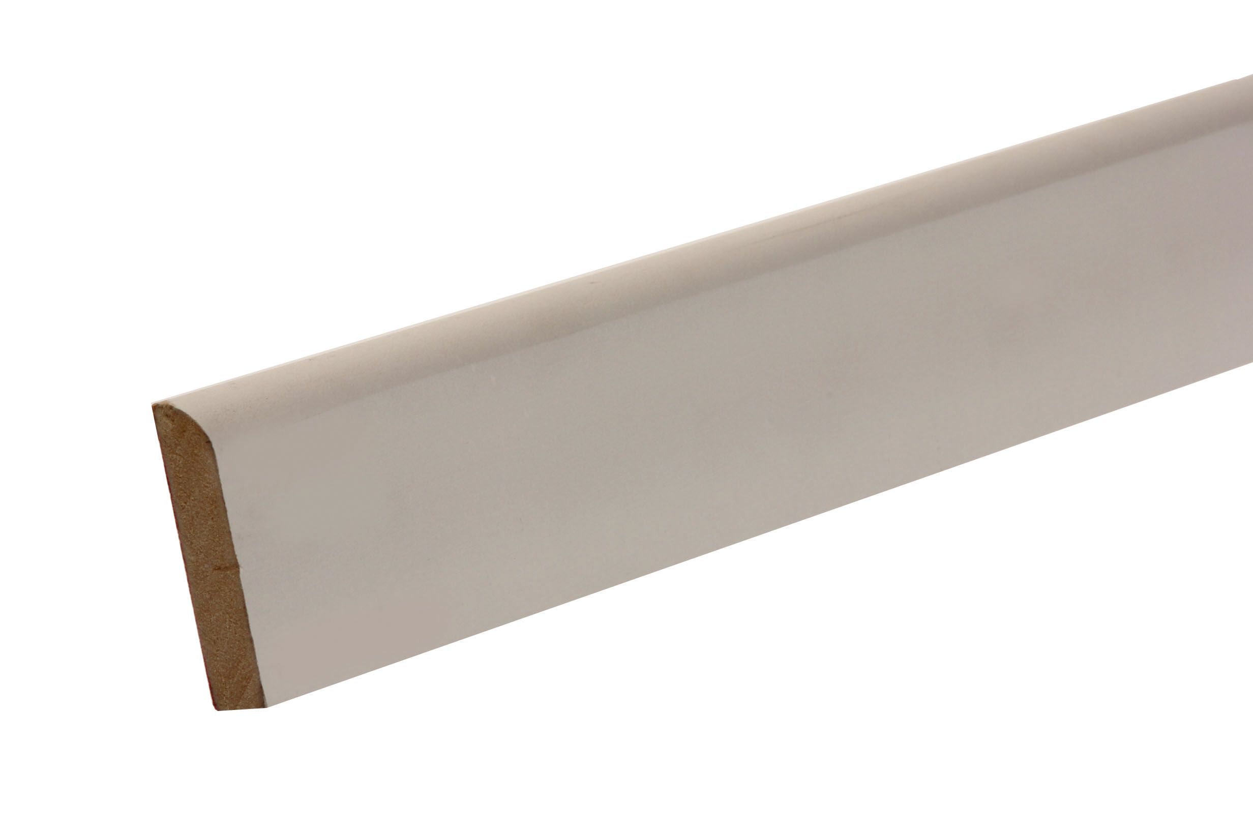 Metsä Wood Primed White MDF Bullnose Skirting board (L)2400mm (W)94mm (T)14.5mm, Pack of 4
