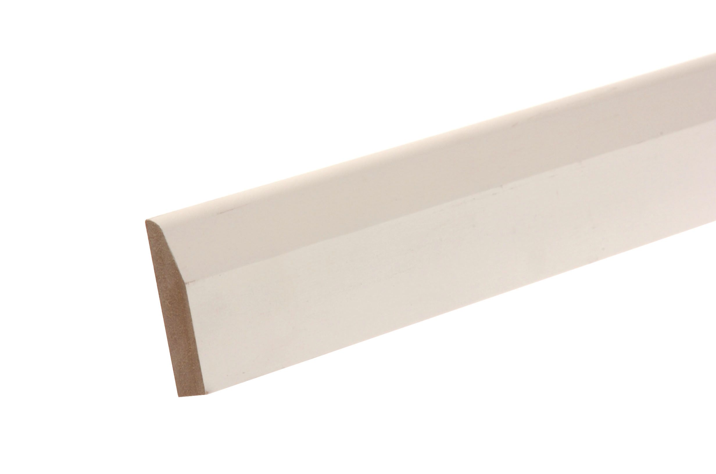 Metsä Wood Primed White MDF Chamfered Skirting board (L)2400mm (W)69mm (T)14.5mm, Pack of 4