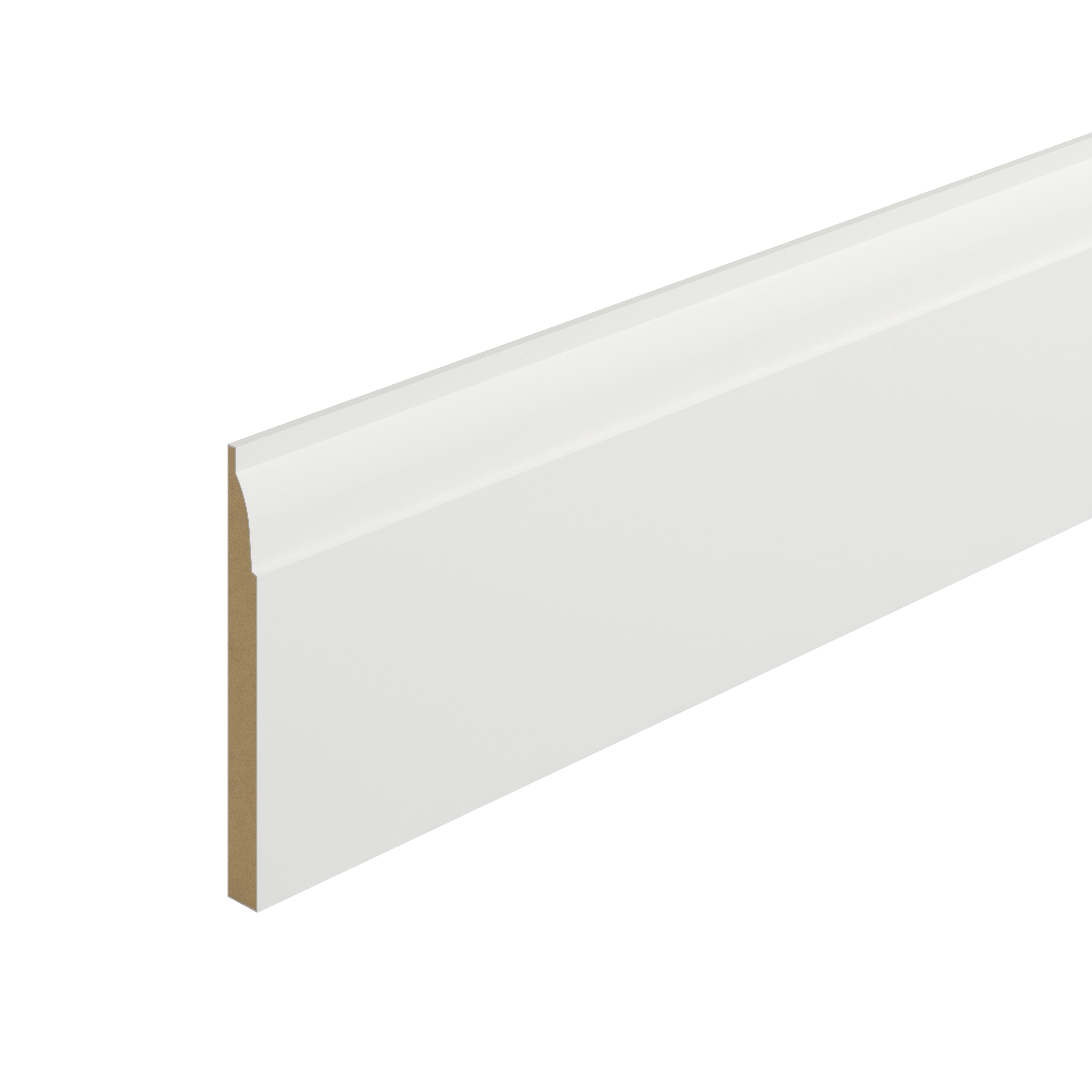 Metsä Wood Primed White MDF Ovolo Skirting board (L)2.4m (W)144mm (T)14