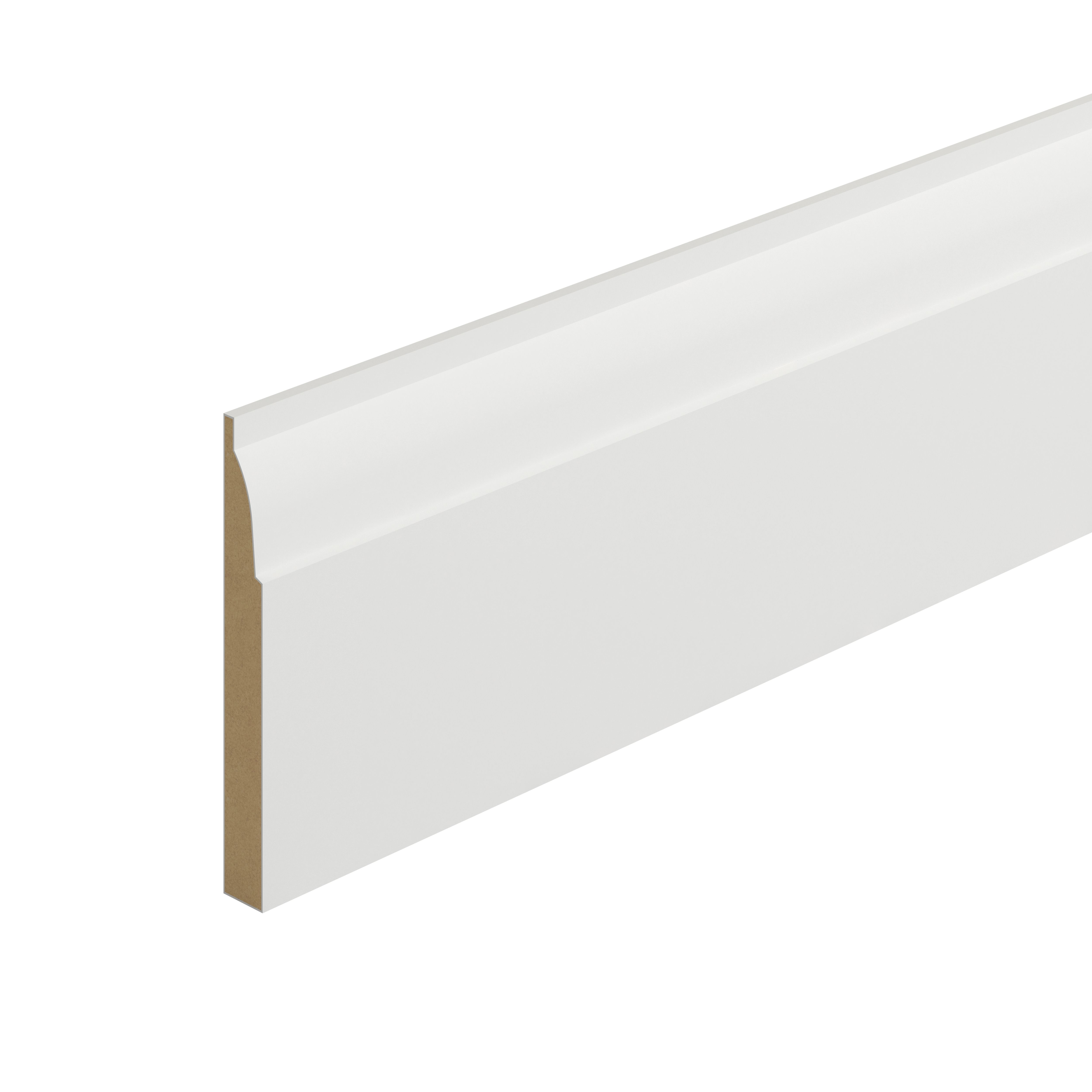 Metsä Wood Primed White MDF Ovolo Skirting board (L)2400mm (W)119mm (T)14.5mm, Pack of 4