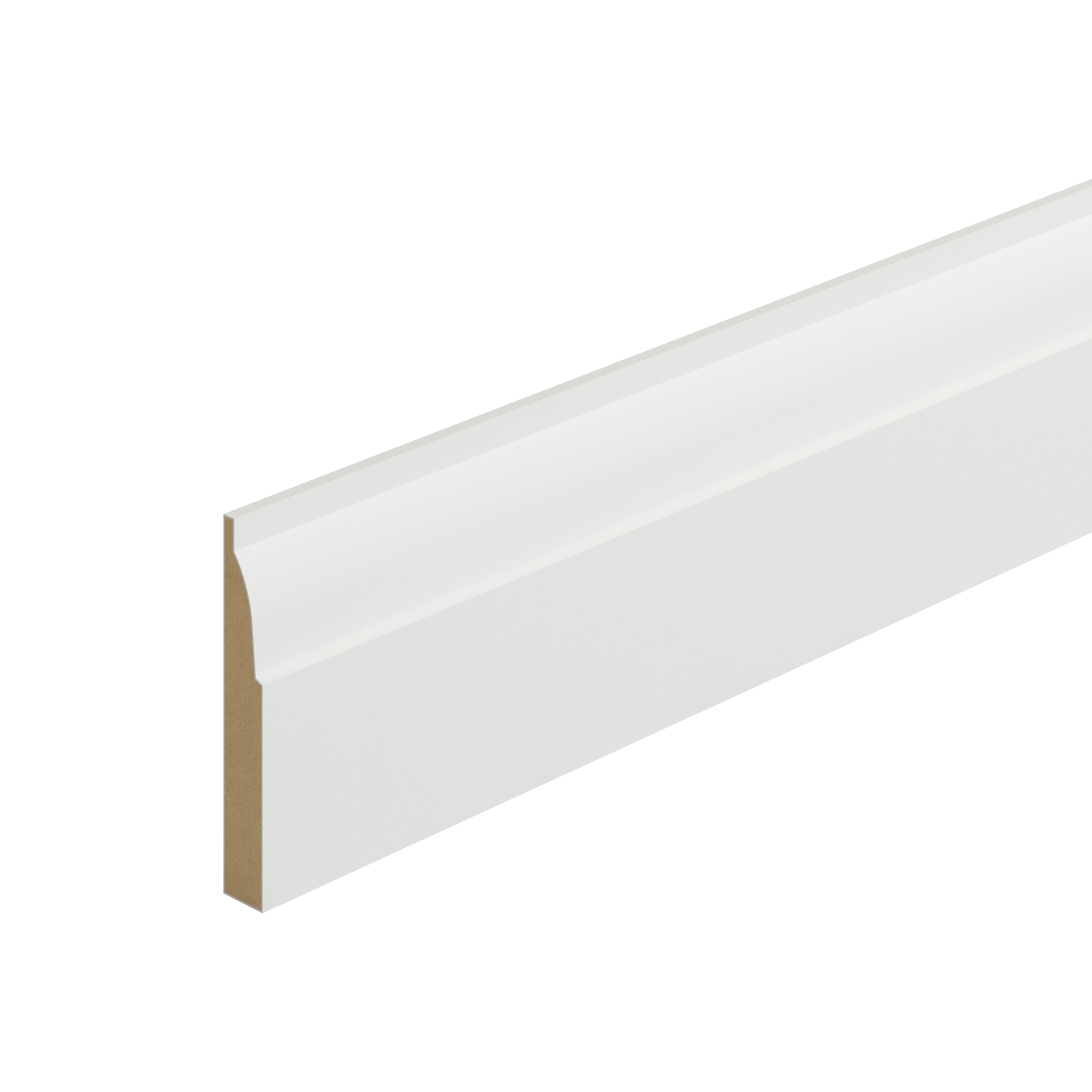 Metsä Wood Primed White MDF Ovolo Skirting board (L)2400mm (W)94mm (T)14.5mm, Pack of 4