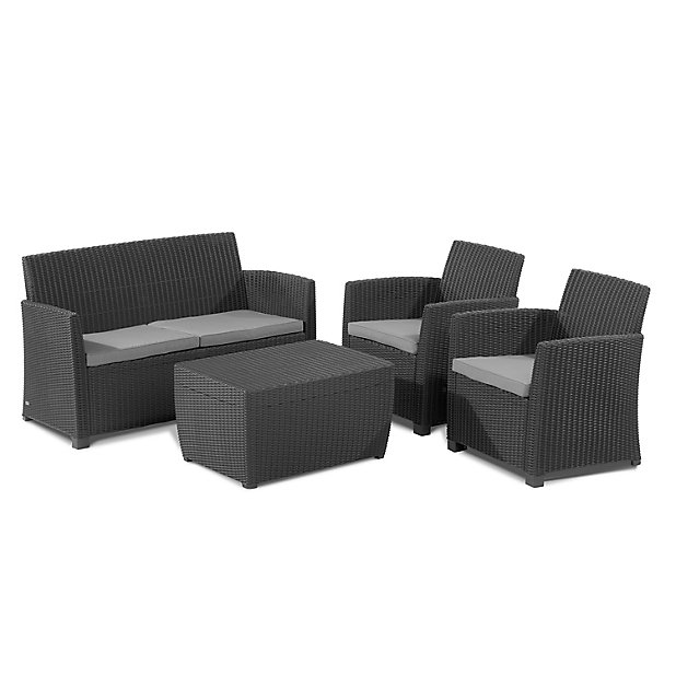 Mia Plastic 4 Seater Coffee Set Diy, Black Plastic Rattan Effect Garden Furniture