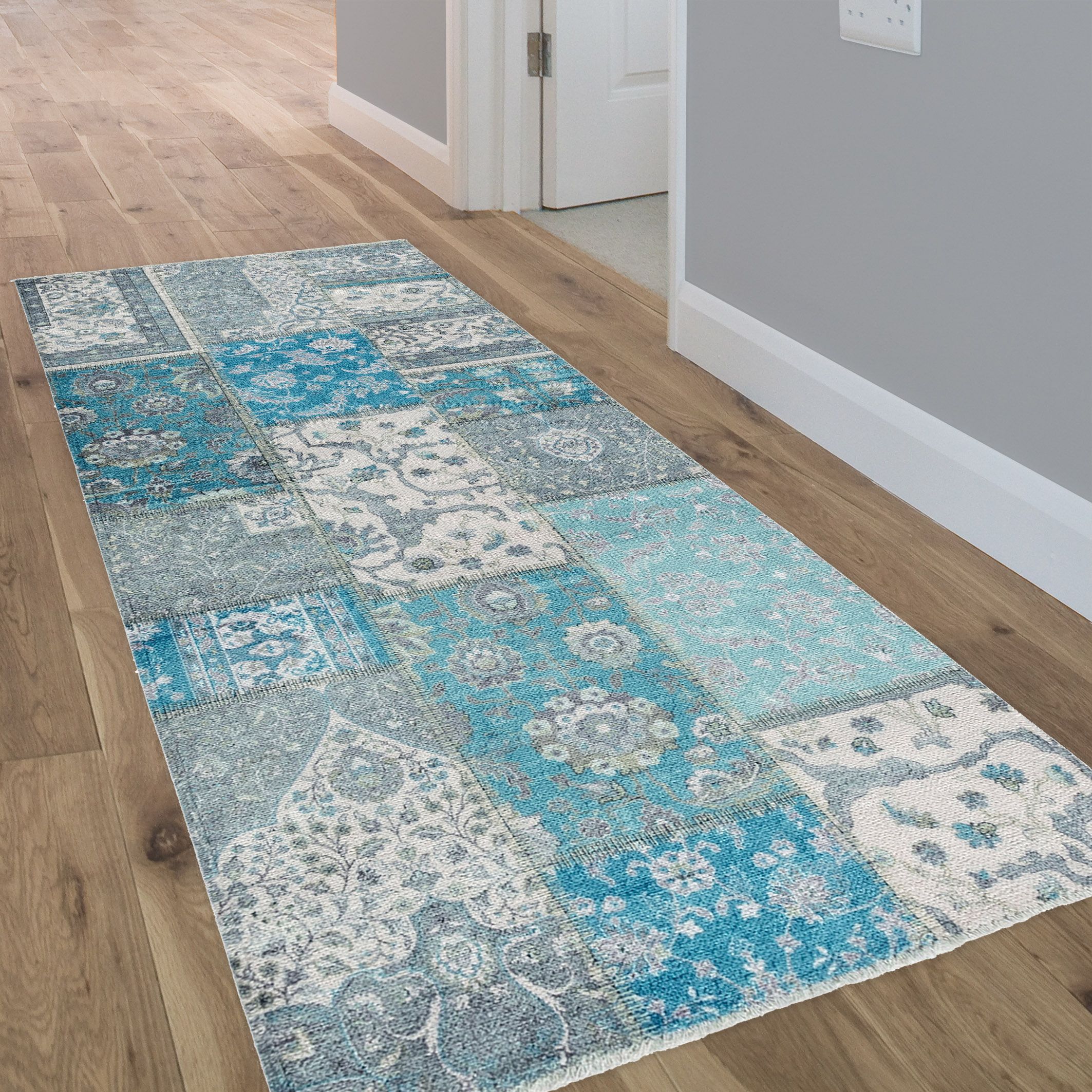 Michele Blue Traditional Large Runner, (L)195cm x (W)80cm