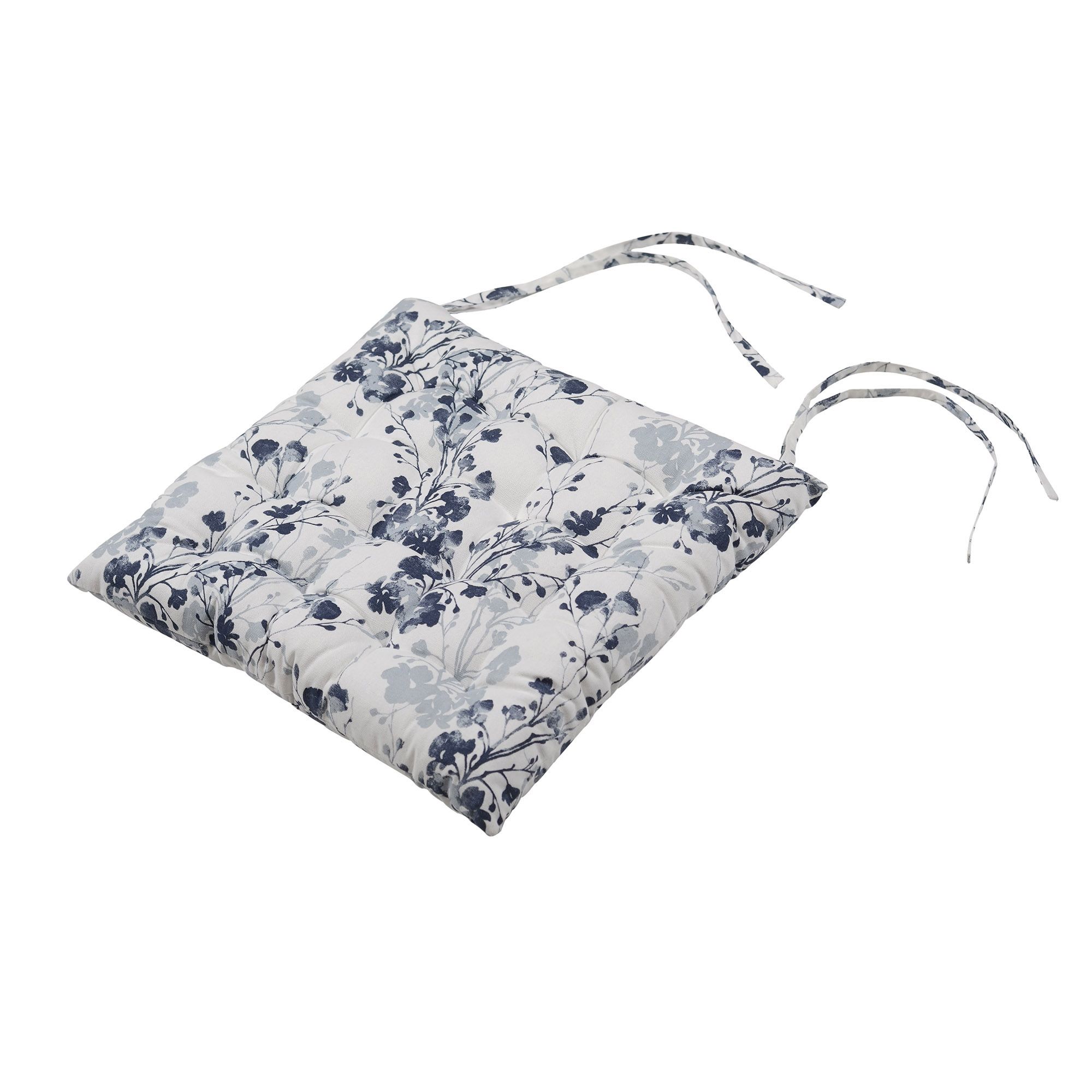 Midnight navy & white Floral Seat pad (L)40cm x (W)40cm