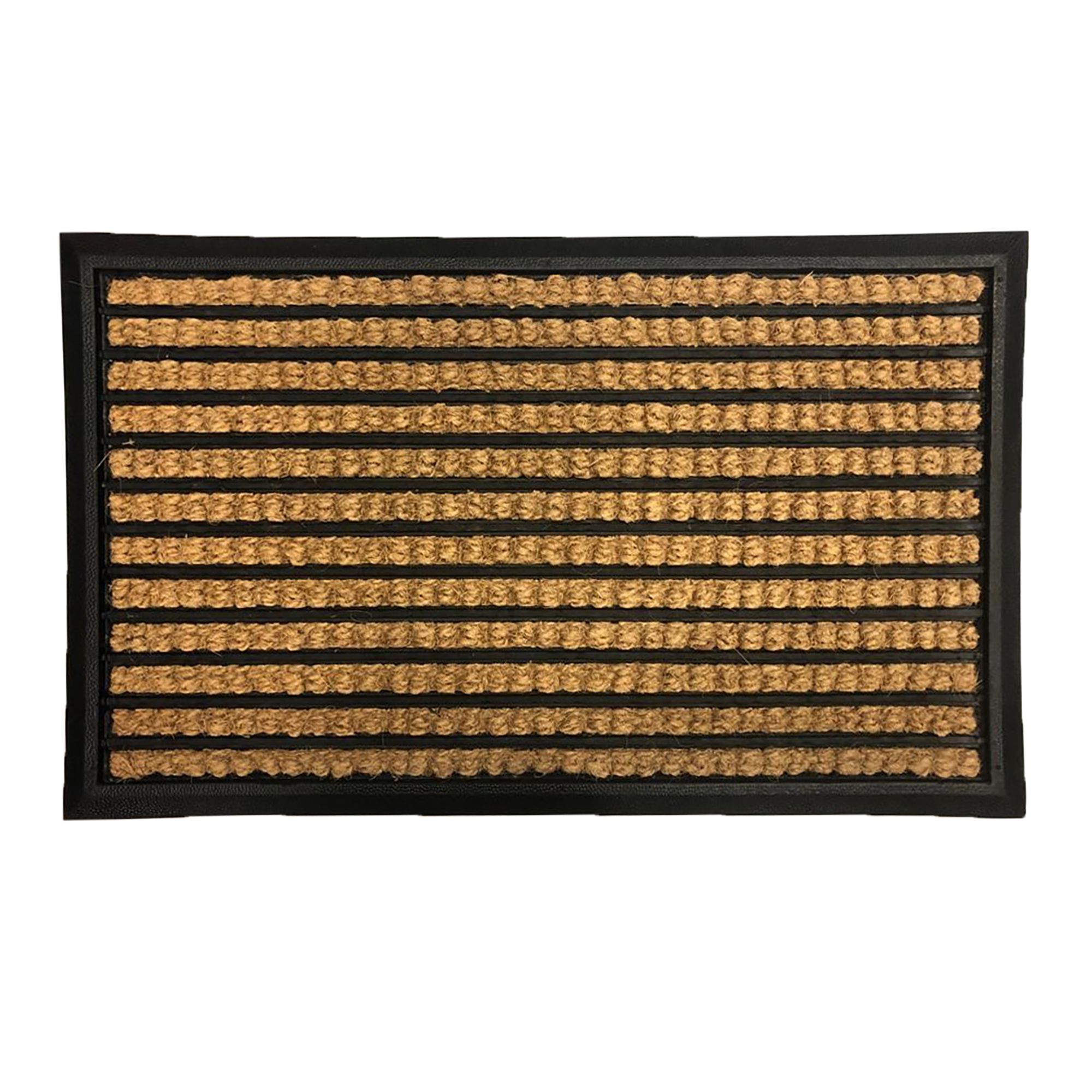 Mighty Mats® Natural & Black Boucle Striped Door mat, 70cm x 40cm