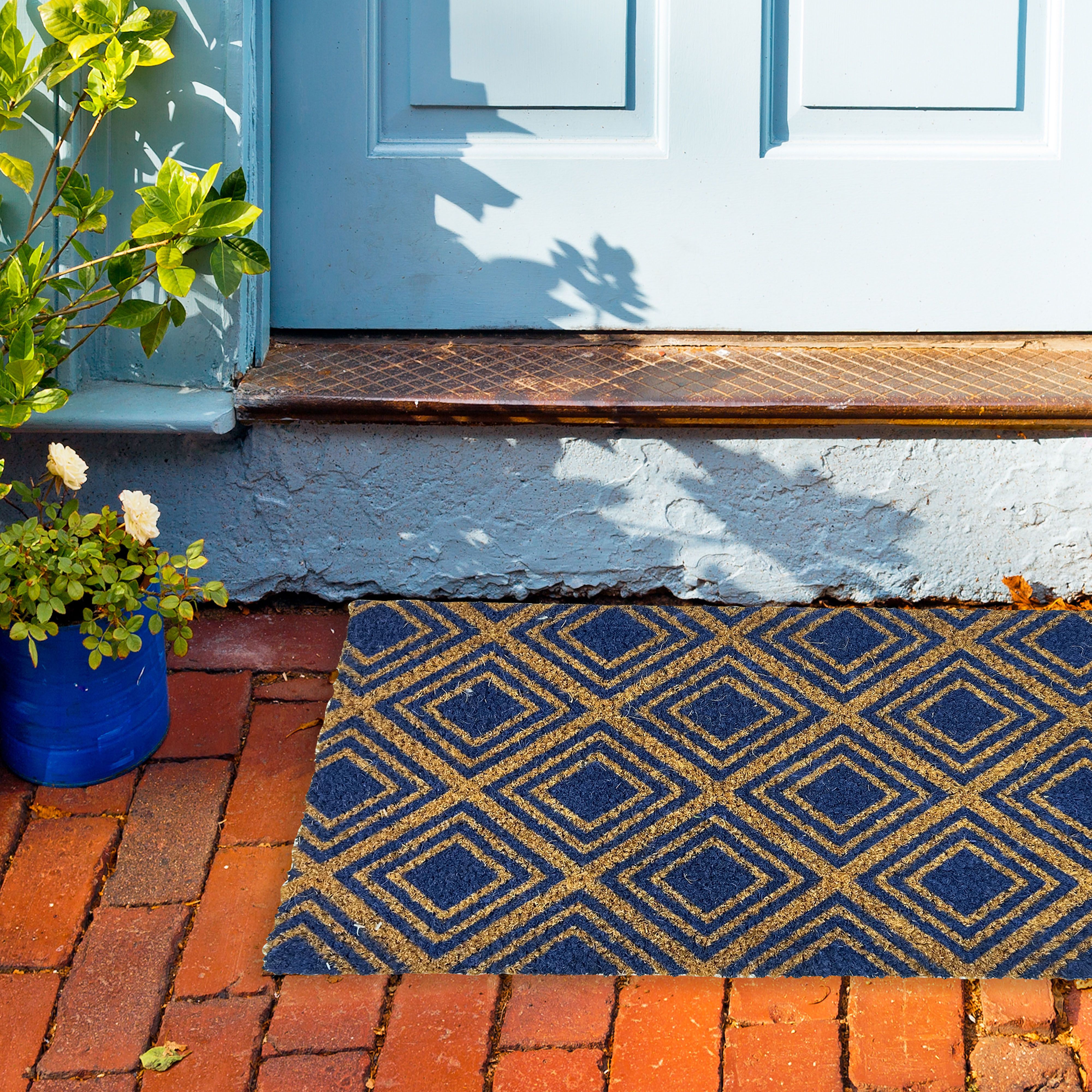 Mighty Mats® Natural & Blue Geo Door mat, 45cm x 75cm