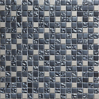 Milaino Black & grey Glass & stainless steel Mosaic tile, (L)300mm (W)300mm