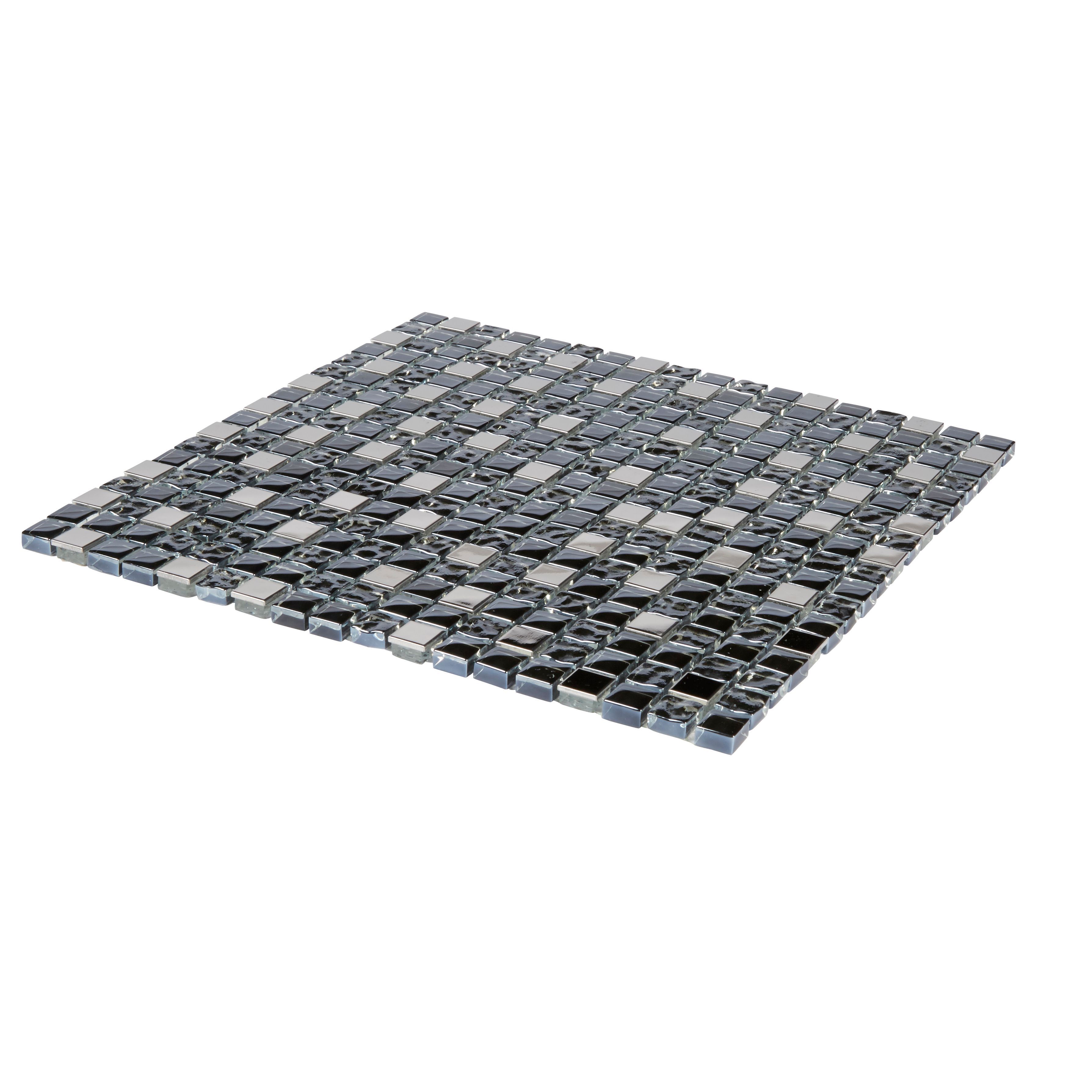 Milaino Black & Grey Glass & Stainless Steel Mosaic Tile, (L)300mm (W ...