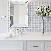 Milan Grey & white Polished Diamante effect Marble 3x3 Mosaic tile, (L)305mm (W)305mm