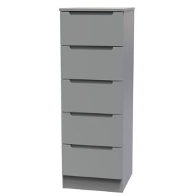 Milan Ready assembled Grey 5 Drawer Bedside chest (H)1067mm (W)370mm (D)390mm