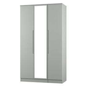Milan Ready assembled Modern Grey Tall Triple Wardrobe With 1 mirror door (H)1970mm (W)1110mm (D)530mm