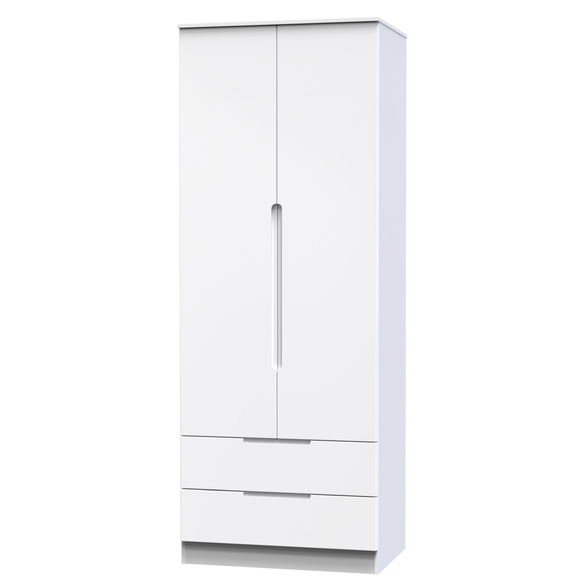 Milan Ready assembled Modern White 2 Drawer Tall Double Wardrobe (H)1970mm (W)770mm (D)530mm