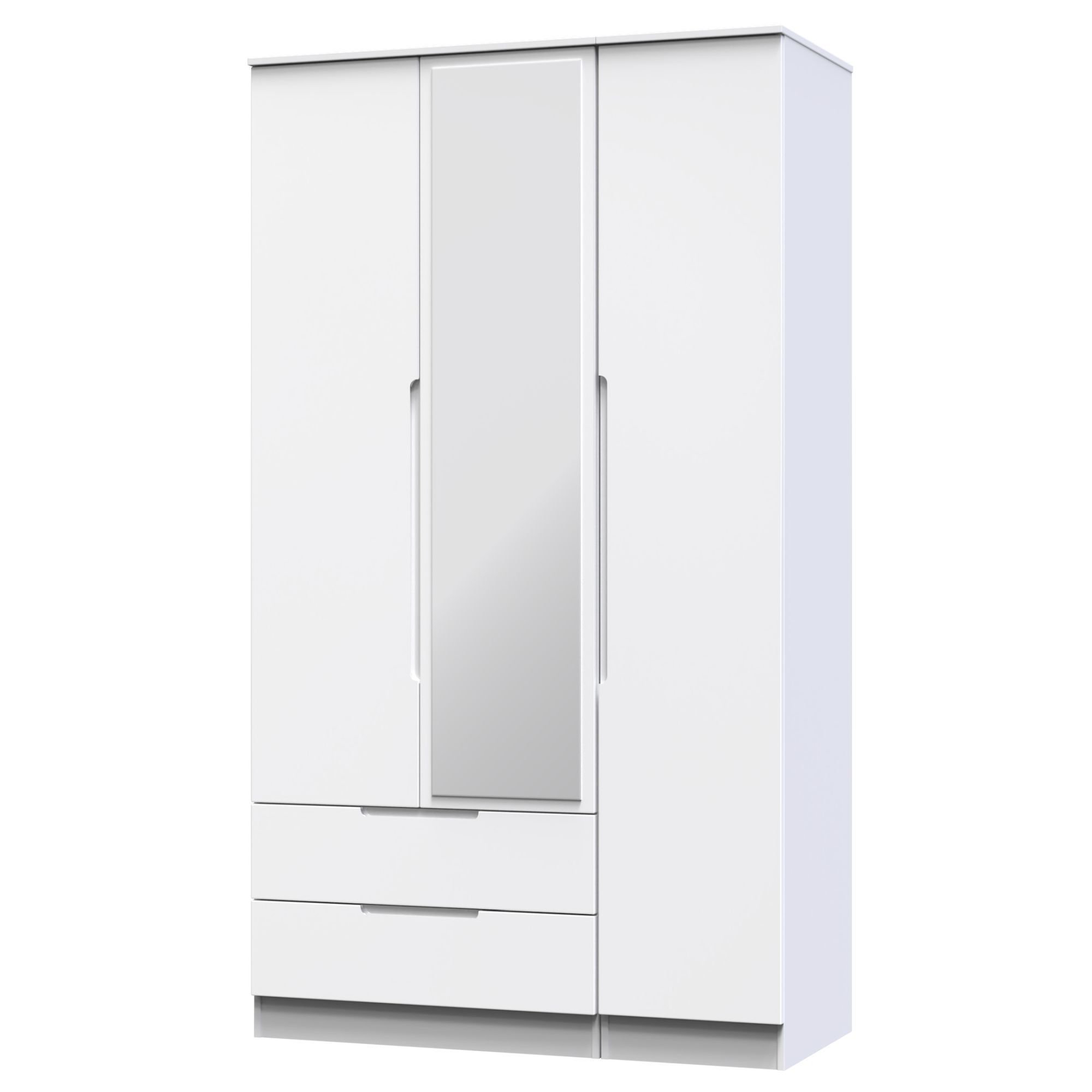 Milan Ready assembled Modern White 2 Drawer Tall Triple Wardrobe With 1 mirror door (H)1970mm (W)1110mm (D)530mm