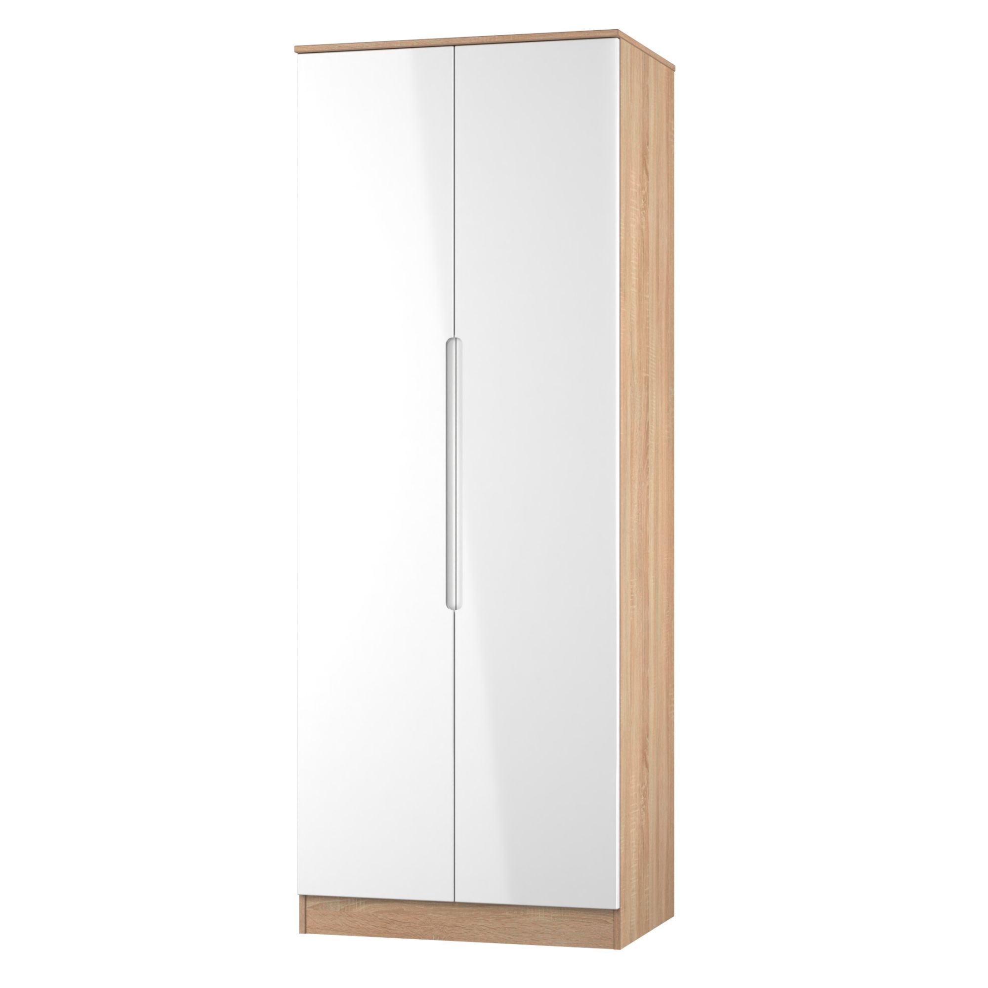 Milan Ready assembled Modern White & oak Tall Double Wardrobe (H)1970mm (W)770mm (D)530mm