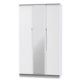 Milan Ready assembled Modern White Tall Triple Wardrobe With 1 mirror door (H)1970mm (W)1110mm (D)530mm