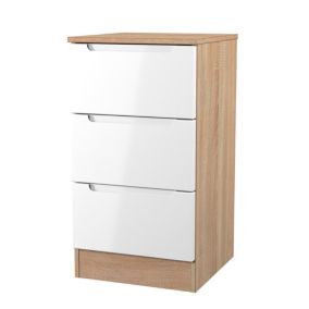Milan Ready assembled White & oak 3 Drawer Bedside chest (H)685mm (W)370mm (D)390mm