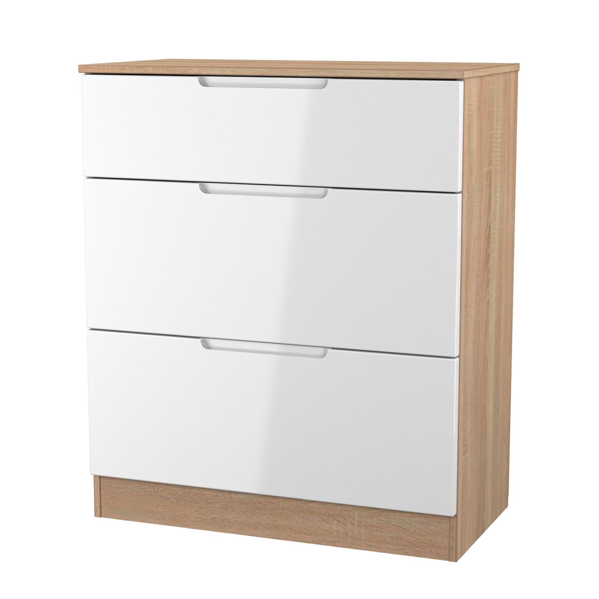 Milan Ready assembled White & oak 3 Drawer Chest (H)875mm (W)740mm (D)390mm